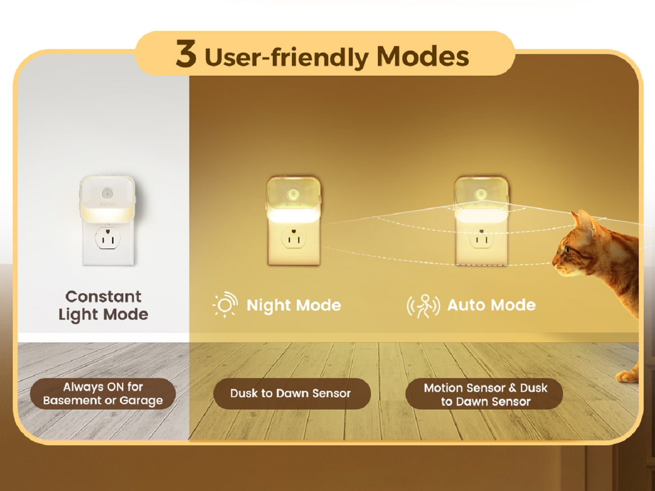 ZISUYU Dimmable Motion Sensor LED Night Light with 3 Lighting Modes (White, 2-Pack) zic0j