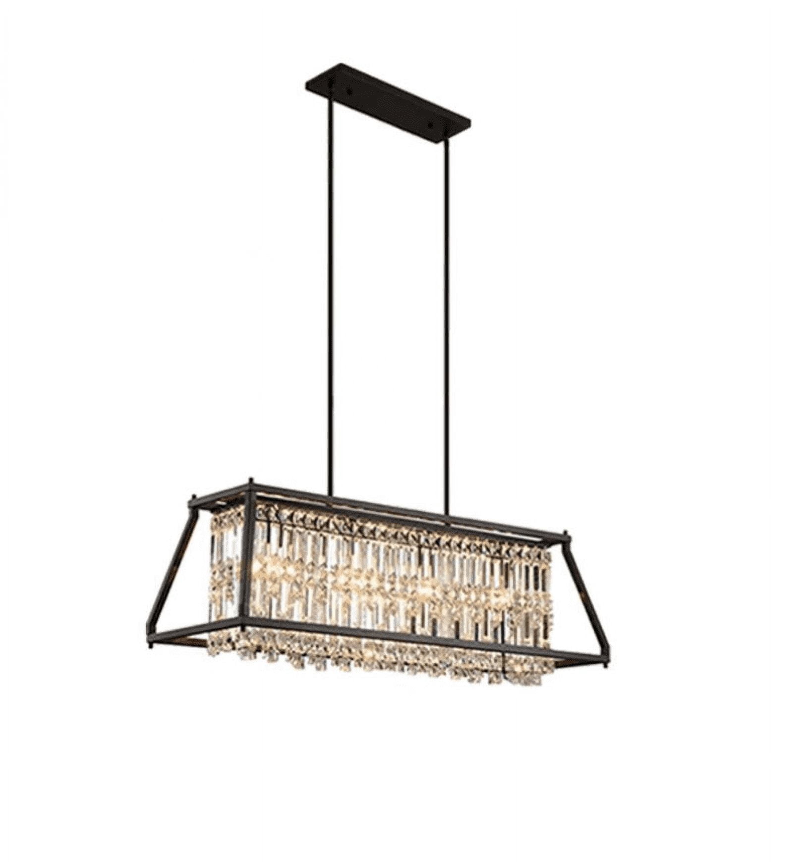 FINE MAKER 4-Light Crystal Chandelier, Modern Farmhouse Rectangle Pendant Lighting for Kitchen Island and Dining Room (Black, 31 in) bx4e1