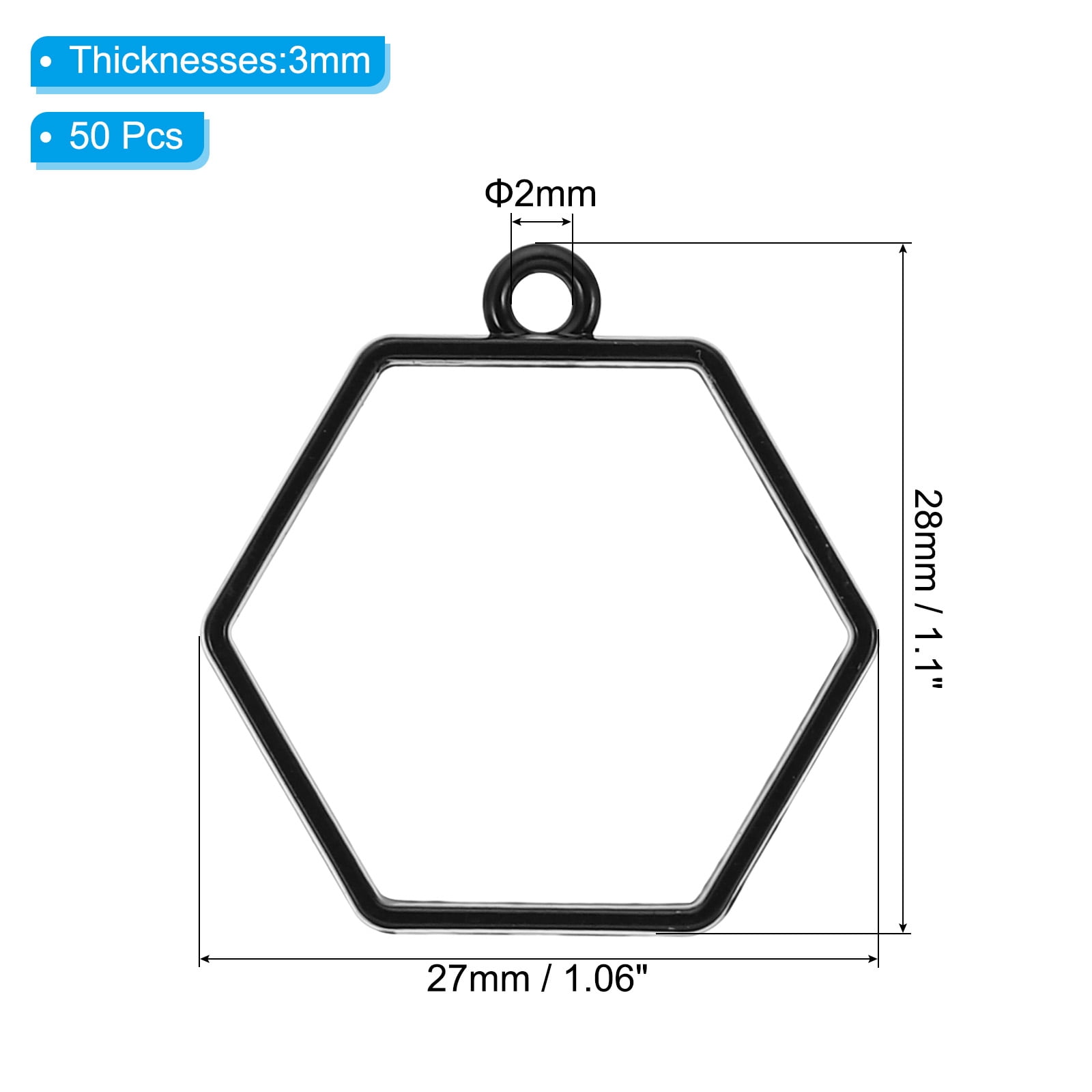 Uxcell Open Back Bezel Pendants for Resin Jewelry Making, Hexagon Shape (Black, 50 Pack) y7ril