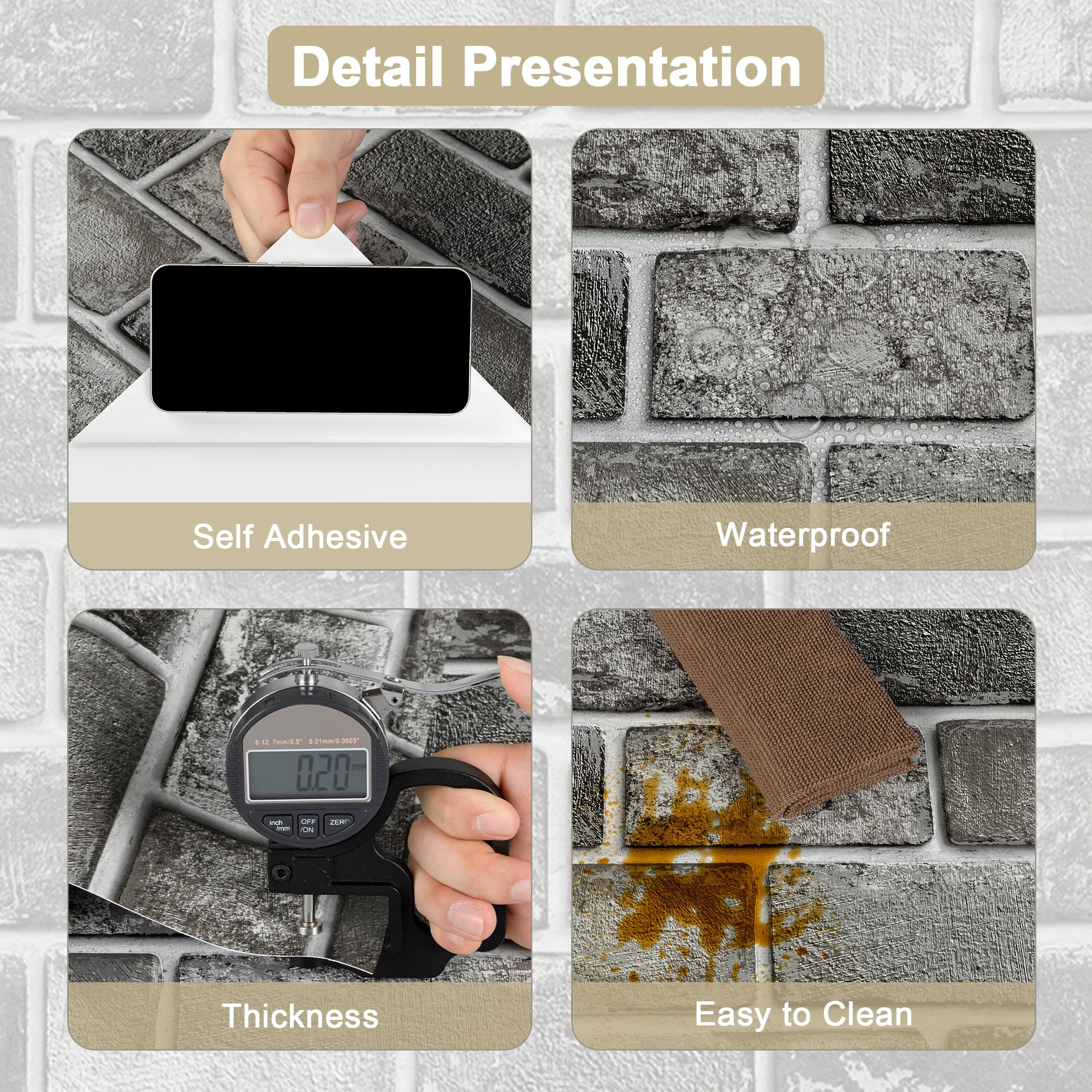 Abyssaly Peel and Stick Wallpaper, Realistic Silver-Foiled Brick Pattern, Removable Self-Adhesive Vinyl for Home Decor (Dark Gray, 17.3 in x 118 in) lv31k