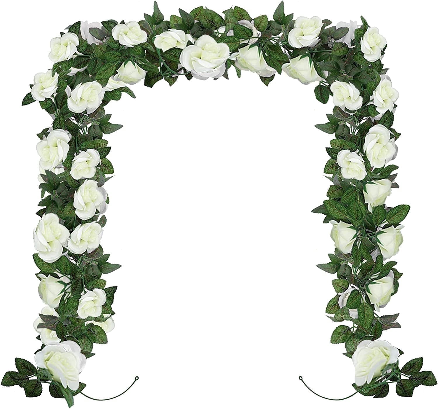 YOLETO Artificial Rose Vine Garland for Wedding and Home Decor (White, 2 Pack, 15 ft Total) m7188