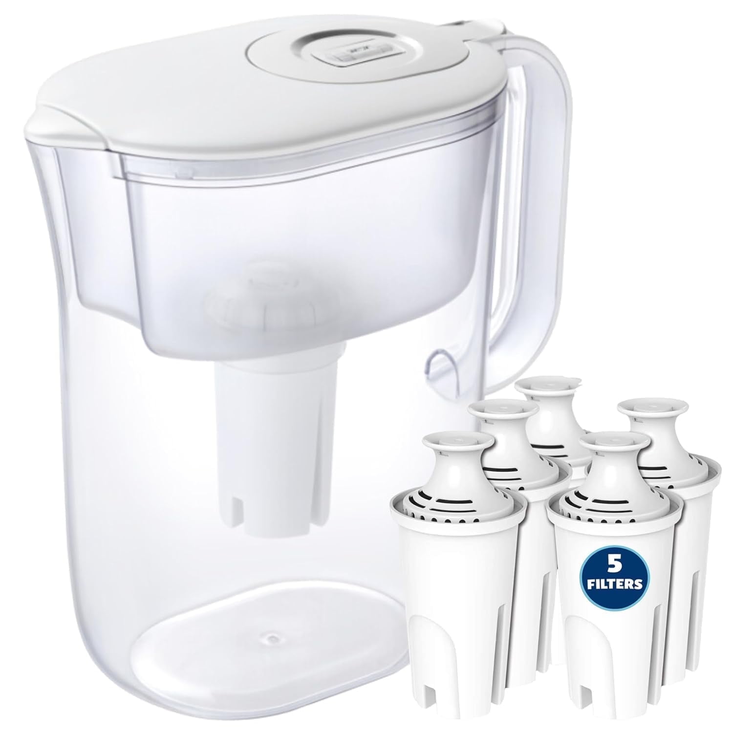 JOEY'Z 10-Cup Water Filter Pitcher with Electronic Indicator (White, 5-Pack Filters) apj26