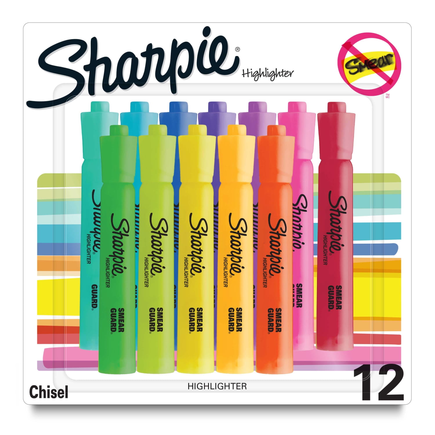 Sharpie Tank Highlighters, Chisel Tip, Smear-Resistant Ink (Assorted Colors, 12 Count) 1sd4z