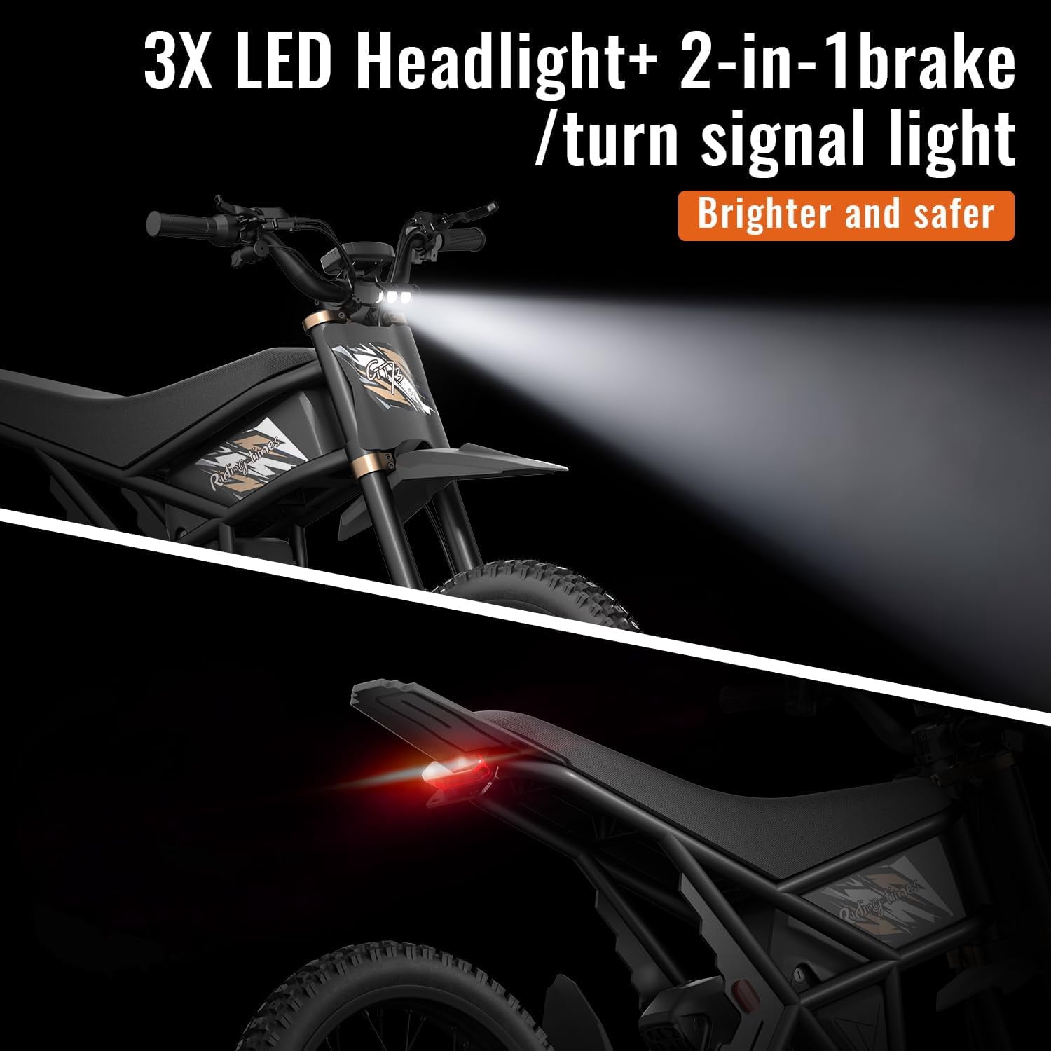 Riding'Times GT73 Pro Electric Bike, 3000W Dual Motor Off-Road E-Bike with Hydraulic Brakes (Black, 25 in x 3 in Tires) wi7x3