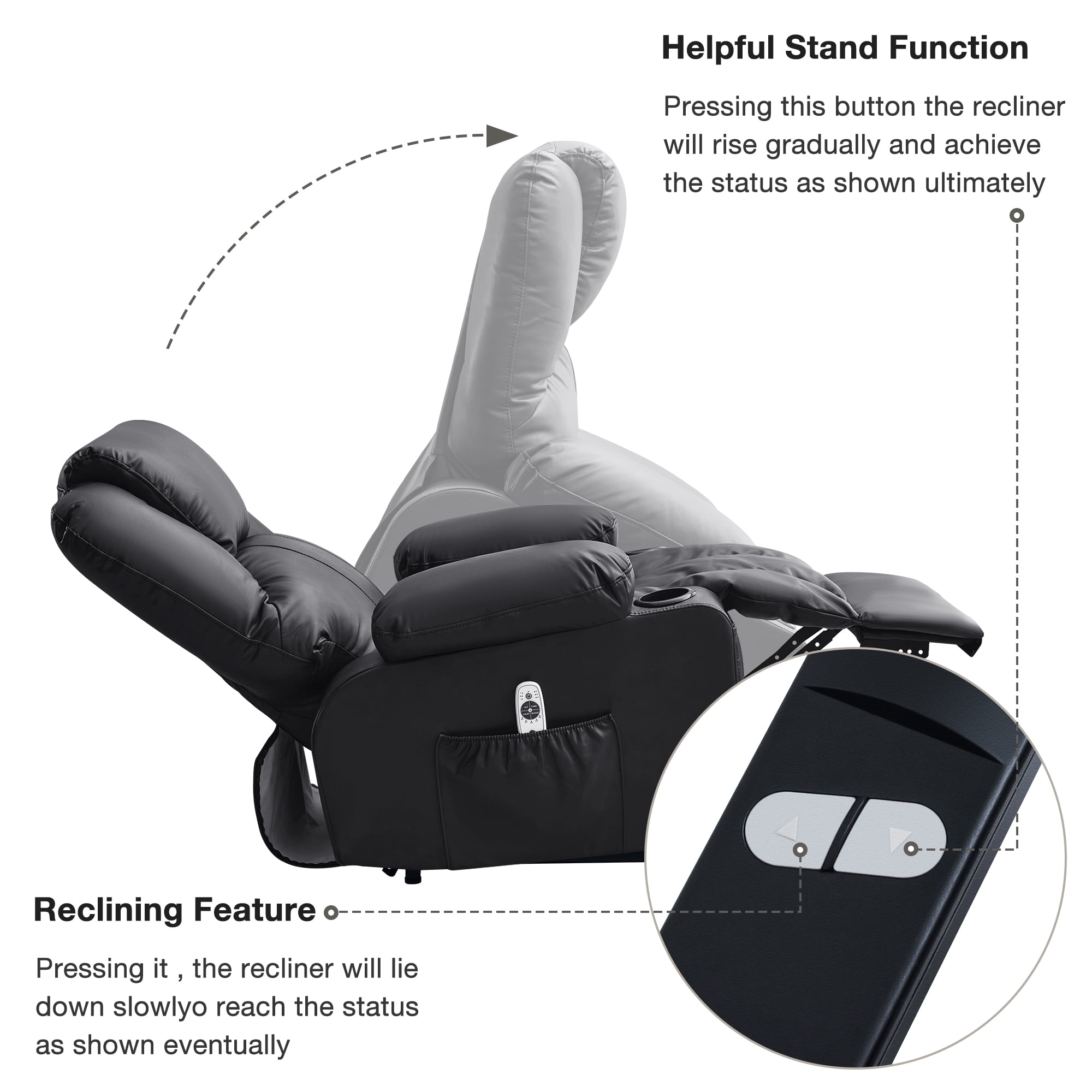 JONPONY Power Lift Recliner Chair with Heat and Massage, Infinite Position Electric Lounge Chair for Living Room (Black, 35.43 in W x 35.83 in D x 40.94 in H) 5oct4
