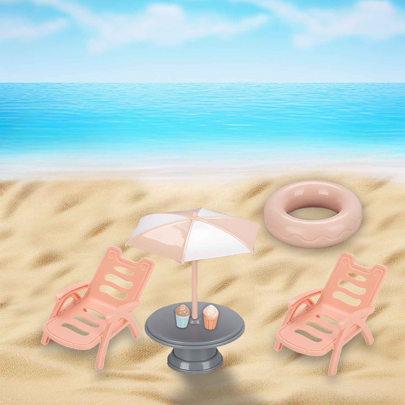 Hzrsly Miniature Beach Scene Set for Dollhouses and Dioramas (Beige, 7 Piece Set) nz8ua