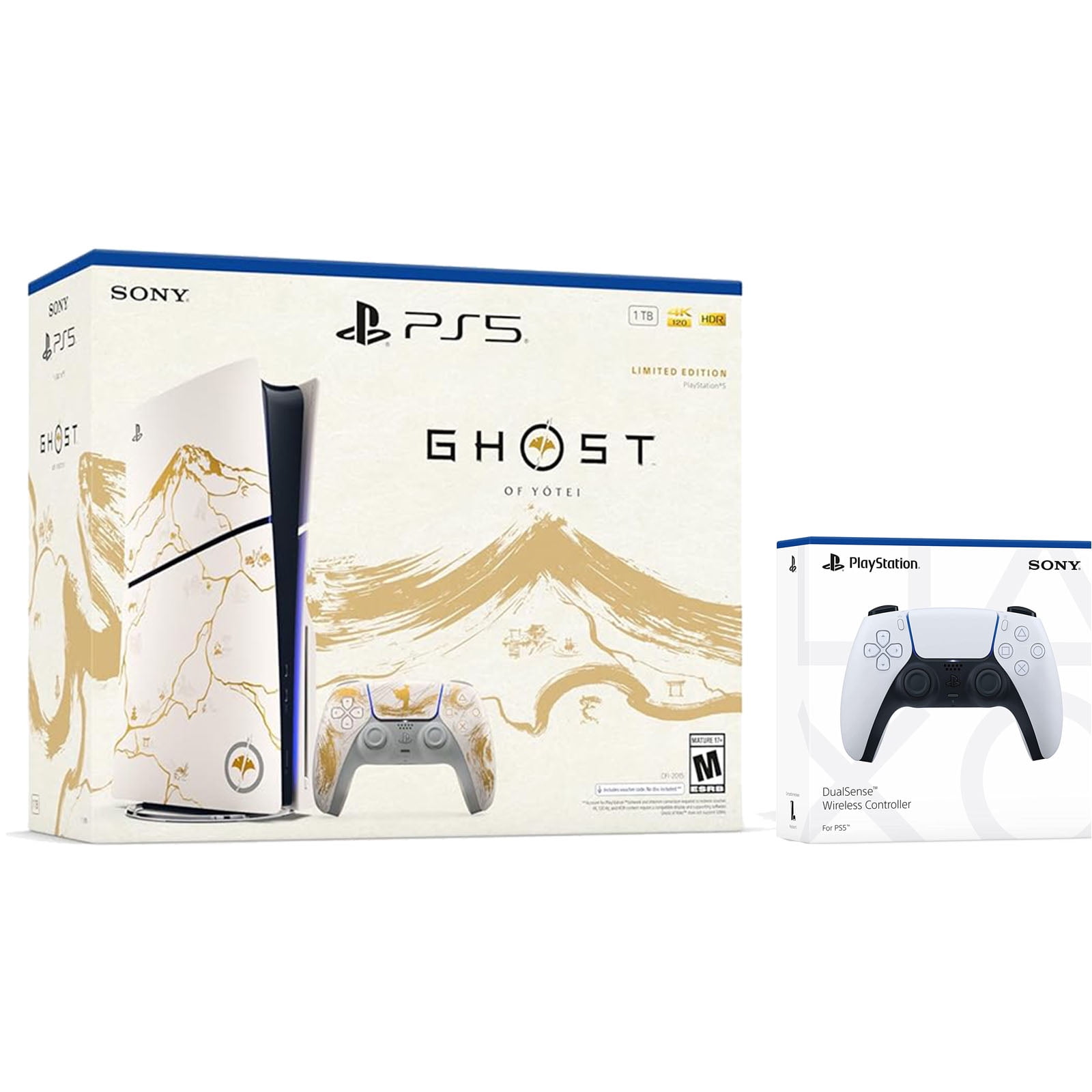 Sony PlayStation 5 Ghost of Yotei Disc Console Bundle with Extra Controller (Glacier White, 1 Pack) qyz0x