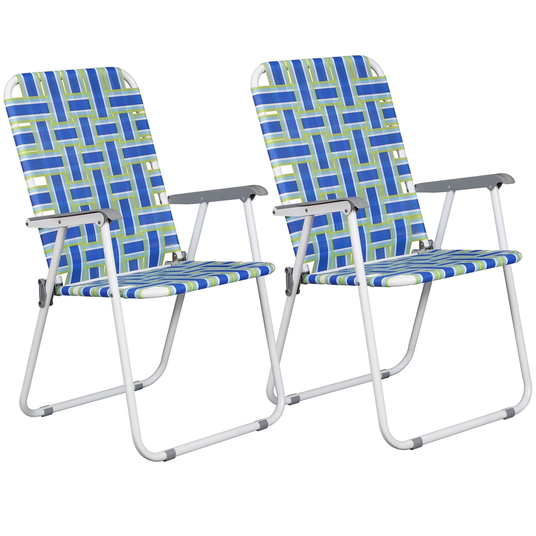 ZENY Folding Patio Lawn Chairs with Metal Frame (Blue/Green, Set of 2) bem06