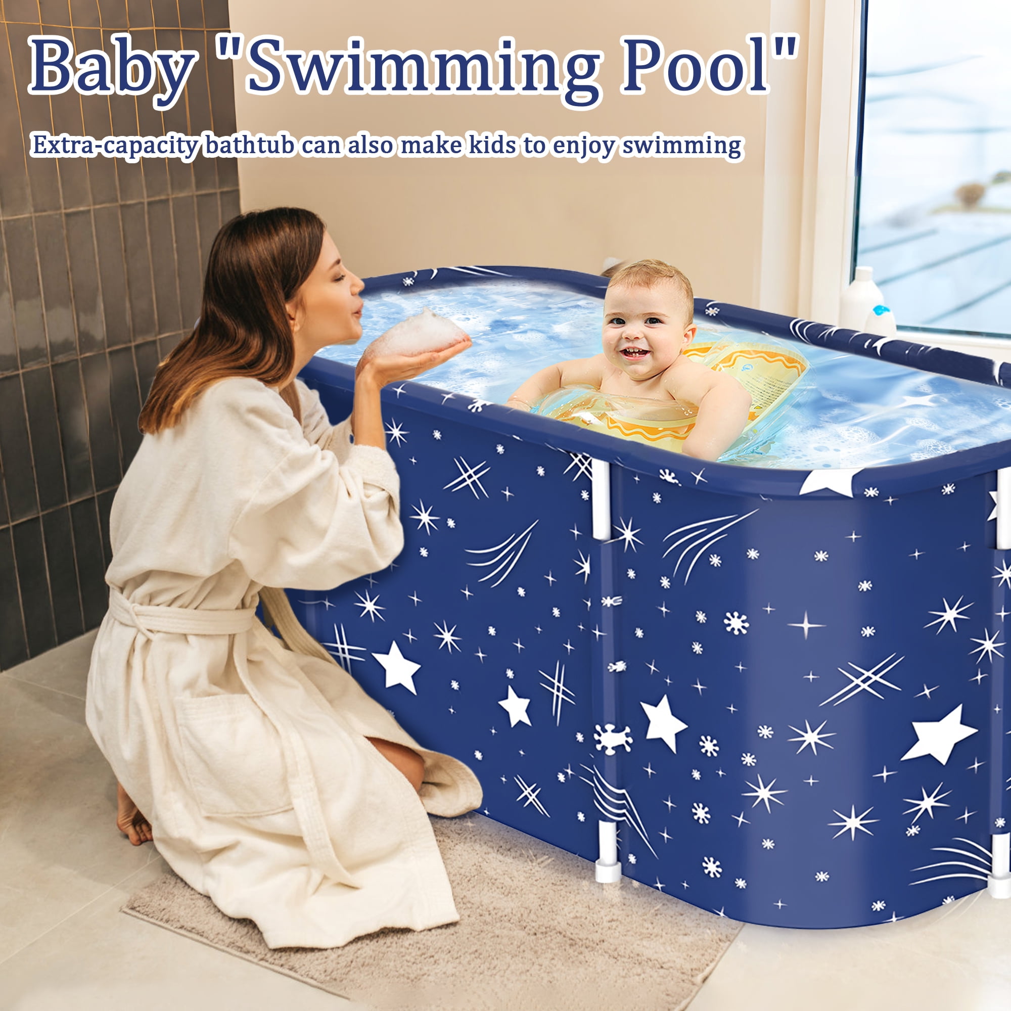 Beuway Portable Foldable Bathtub for Adults and Kids, Large Freestanding Spa Tub for Hot or Ice Bath (Blue, 47 in) qzgzc
