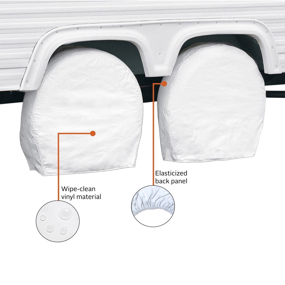 Classic Accessories Over Drive RV Wheel Covers (White, 24 in - 27 in Diameter, 8.5 in Tire Width, 2-Pack) zrjto