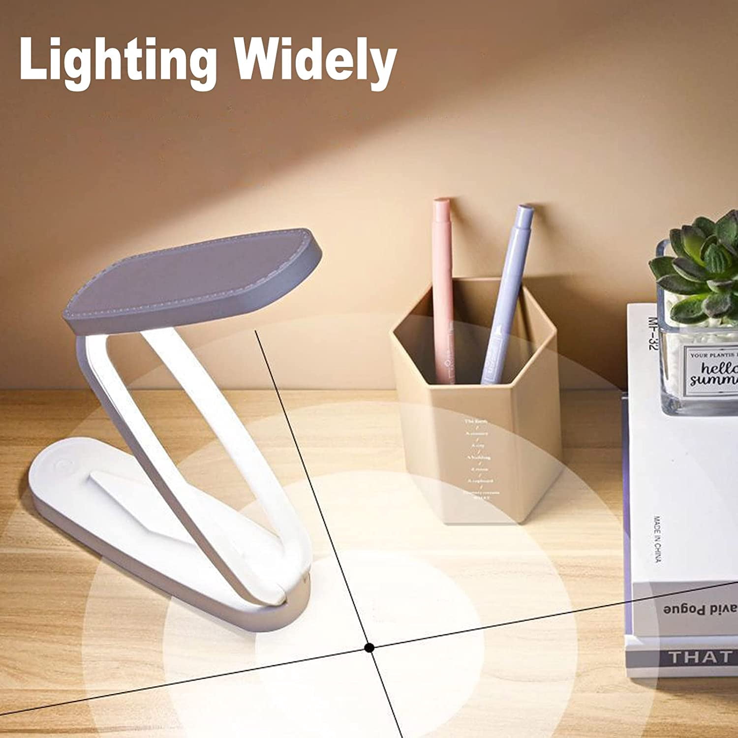 Totowood Foldable LED Desk Lamp, Eye-Caring Dimmable Reading Light with 3 Color Modes, Portable Rechargeable Table Lamp for Home and Office (White, 1 Unit) 8mc5k