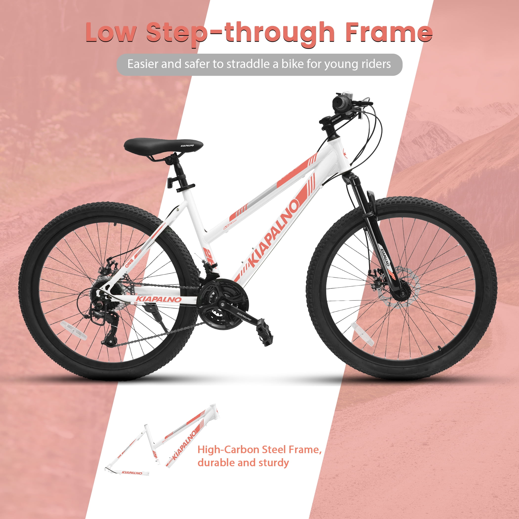 Ecarpat 24 inch Women Mountain Bike, 21-Speed MTB with Steel Frame and Dual Disc Brakes (White, 24 in) 5fkqk