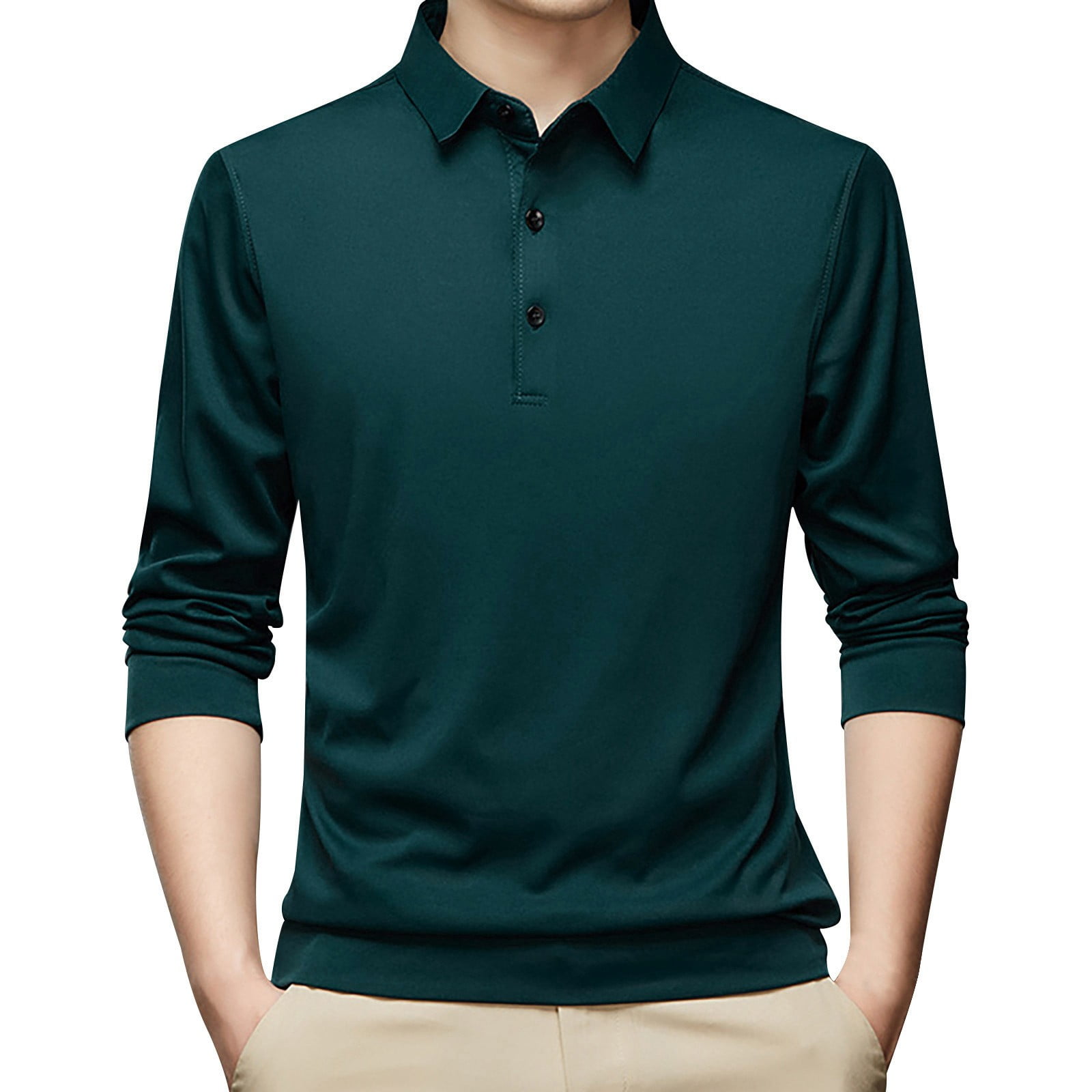 Ketyyh-chn99 Mens Gradient Print Polo Shirt Long Sleeve V Neck Slim Fit Casual Pullover (Green, 2XL) jvmkx