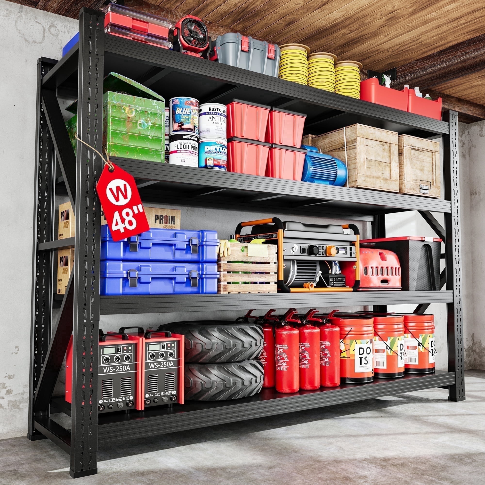 AUHUP 4-Tier Heavy Duty Metal Garage Storage Shelving Unit (Black, 48 in W x 24 in D x 70 in H) m2fh0