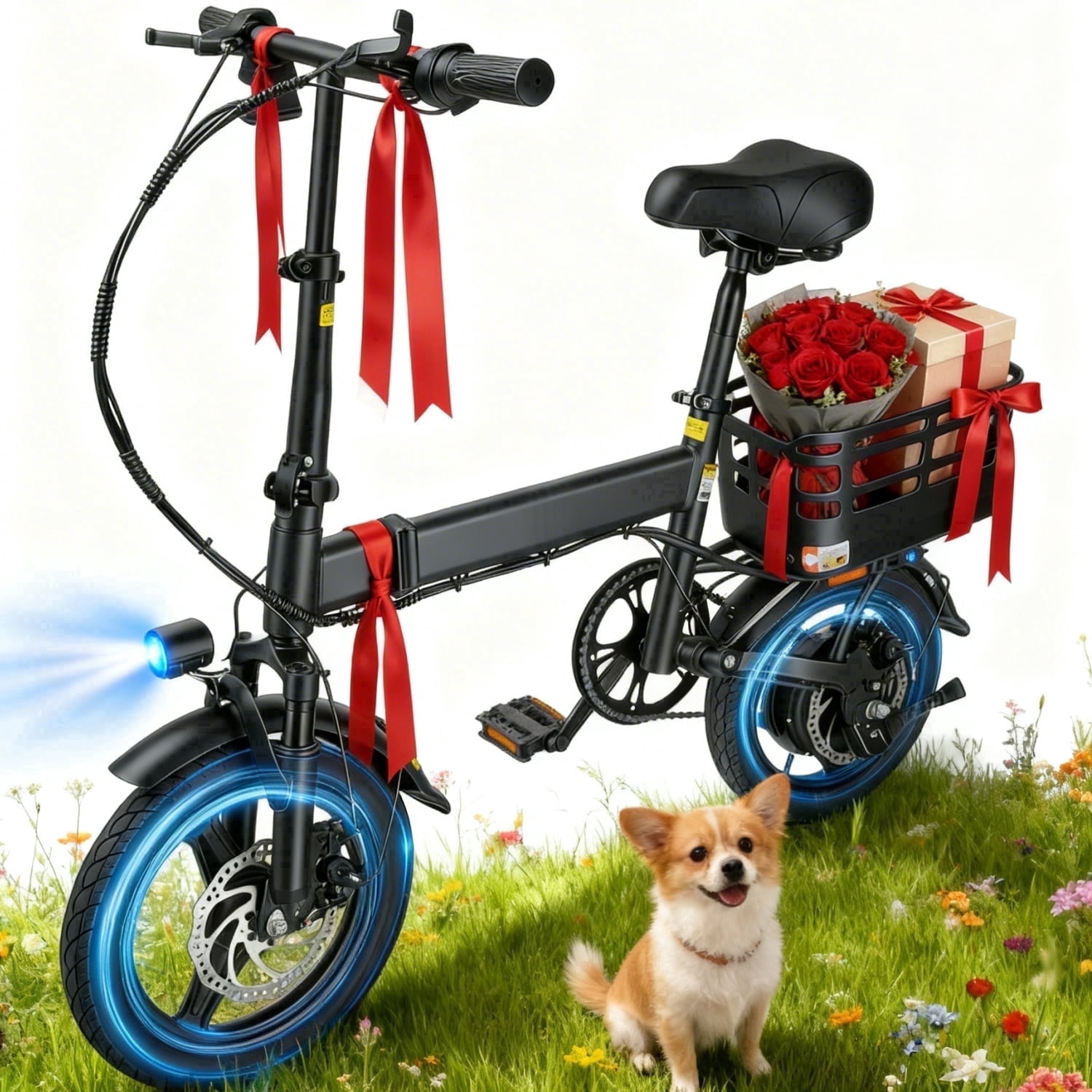 BroPath Folding Electric Bike for Adults, 350W Motor 14 in E-Bike with Multi-Shock Absorption (Black, 14 in) lo8s1