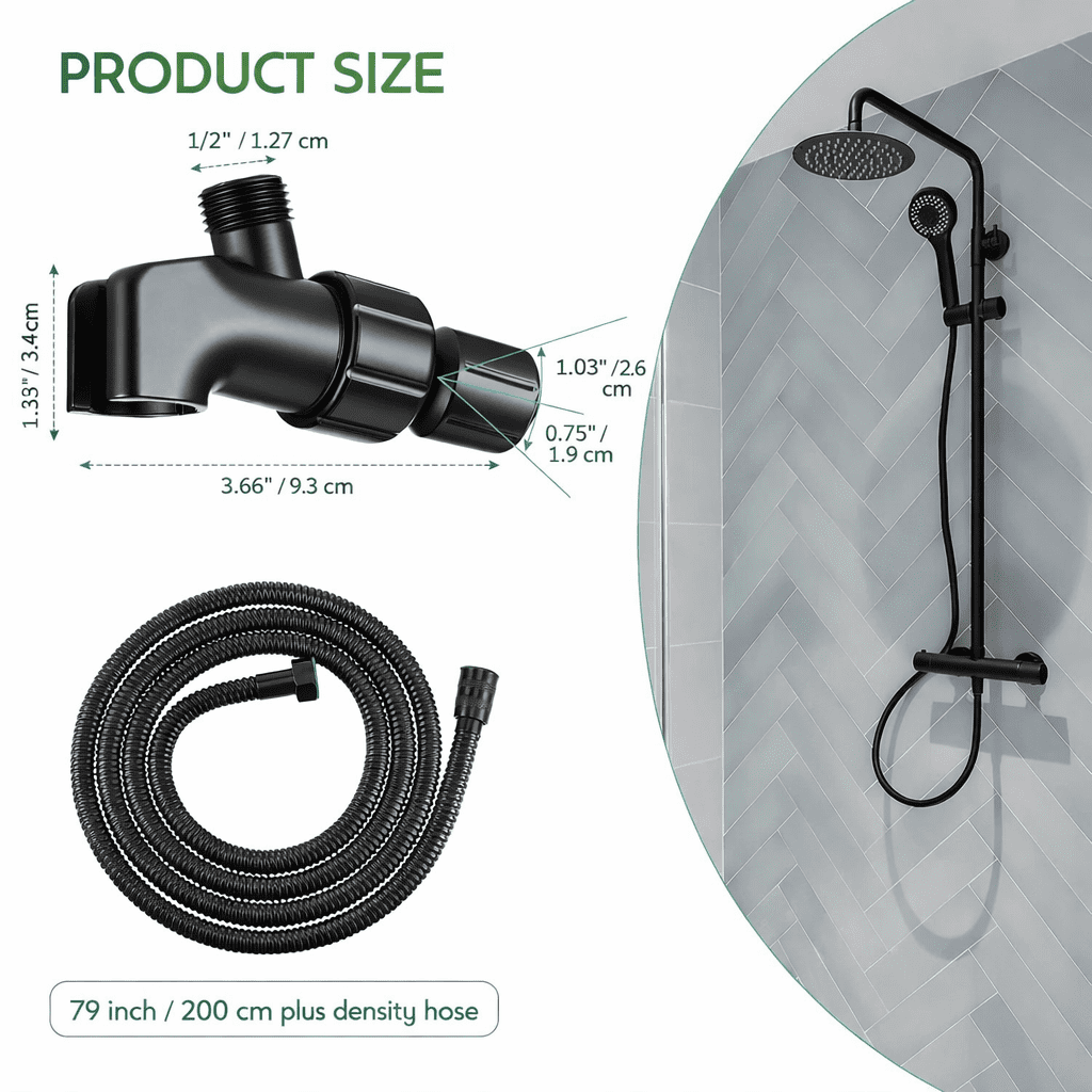 Lsupdaol Stainless Steel Shower Hose with Adjustable Arm Holder and Replacement Head (Black, 79 in) ev9sr
