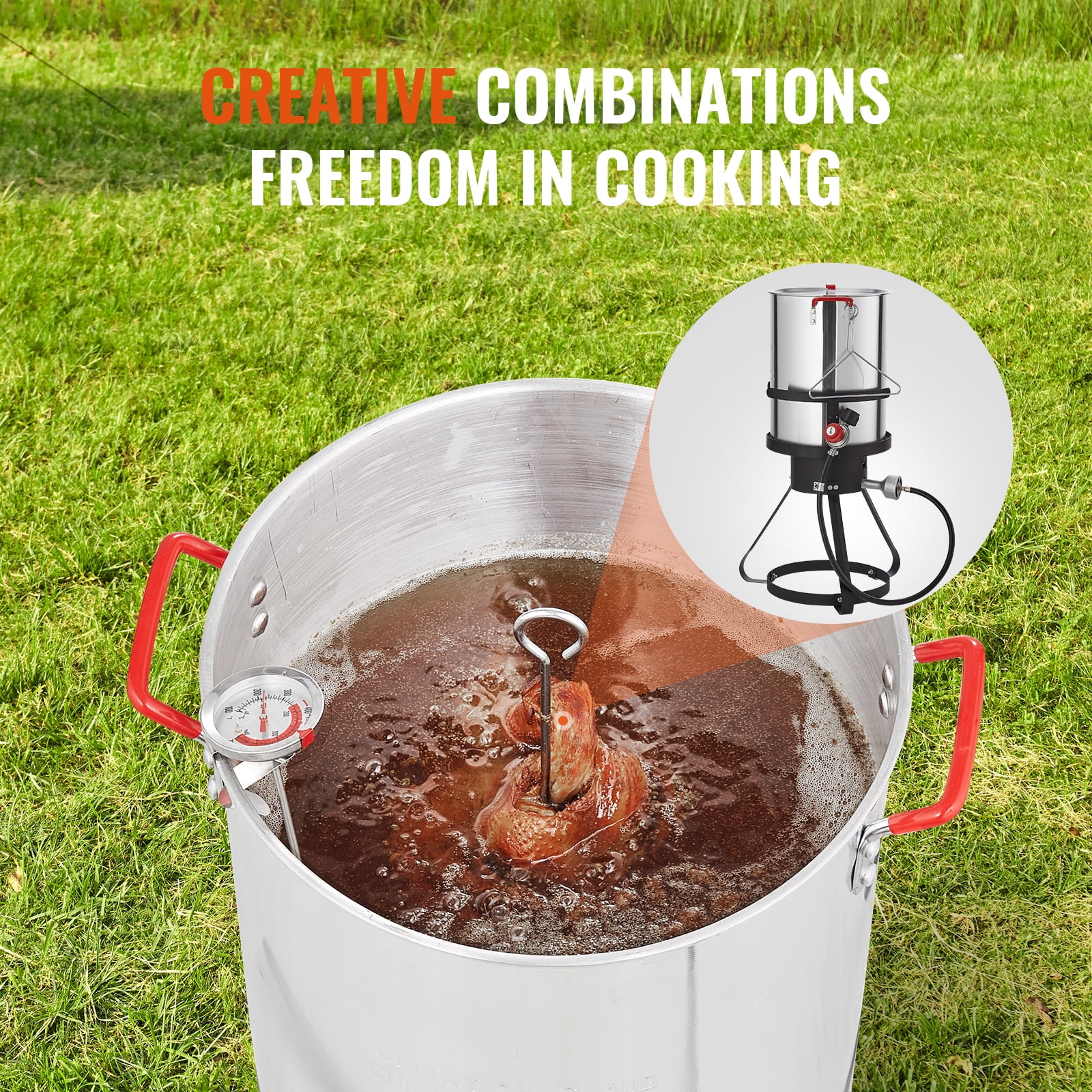 VEVOR 30 Qt Turkey Deep Fryer Propane Boiler Steamer Stock Pot (Silver, 30 qt) q7lca