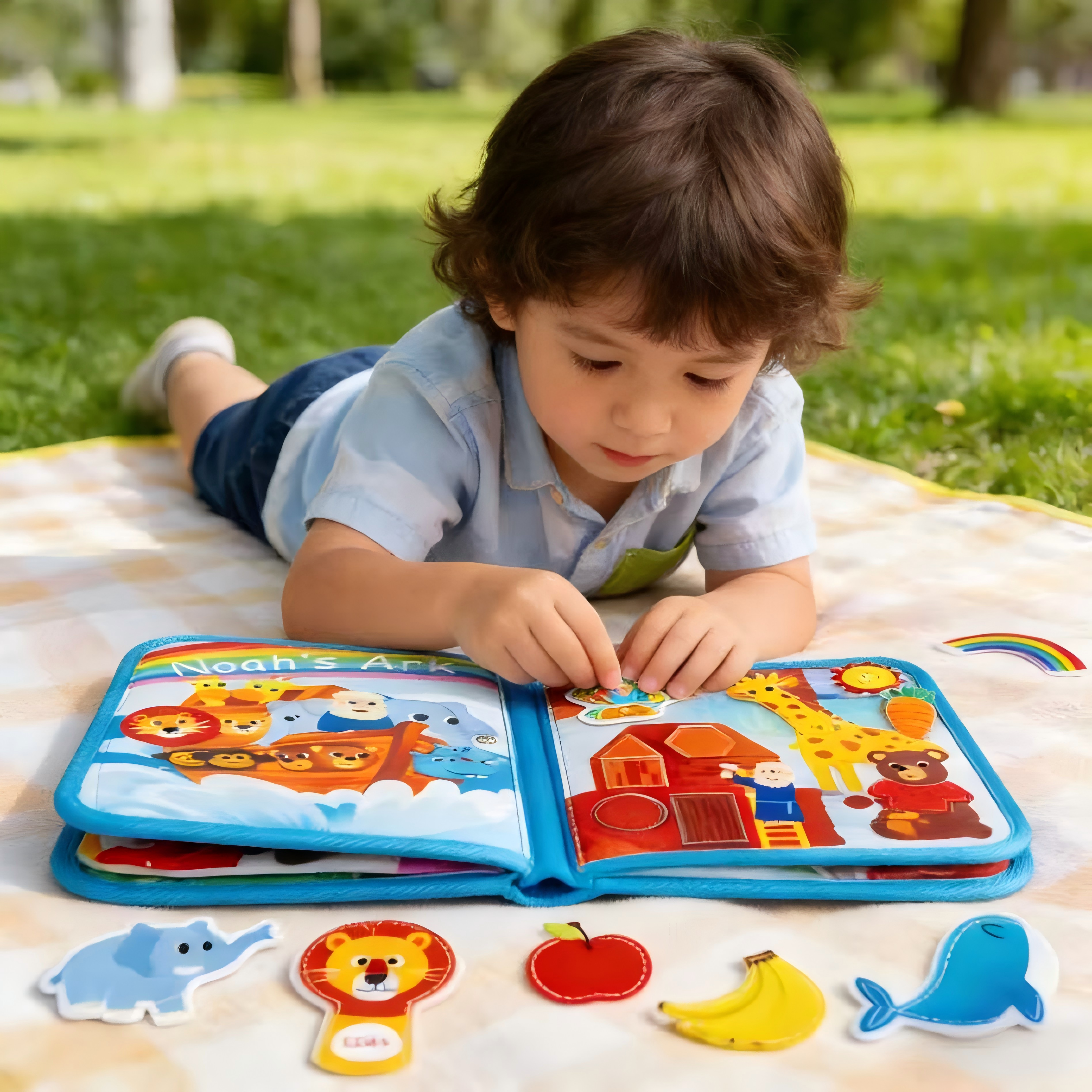 DEGIDEGI Montessori Busy Book, Interactive Felt Educational Activity Toy for Toddlers (Blue, 10 Pages) x74t1