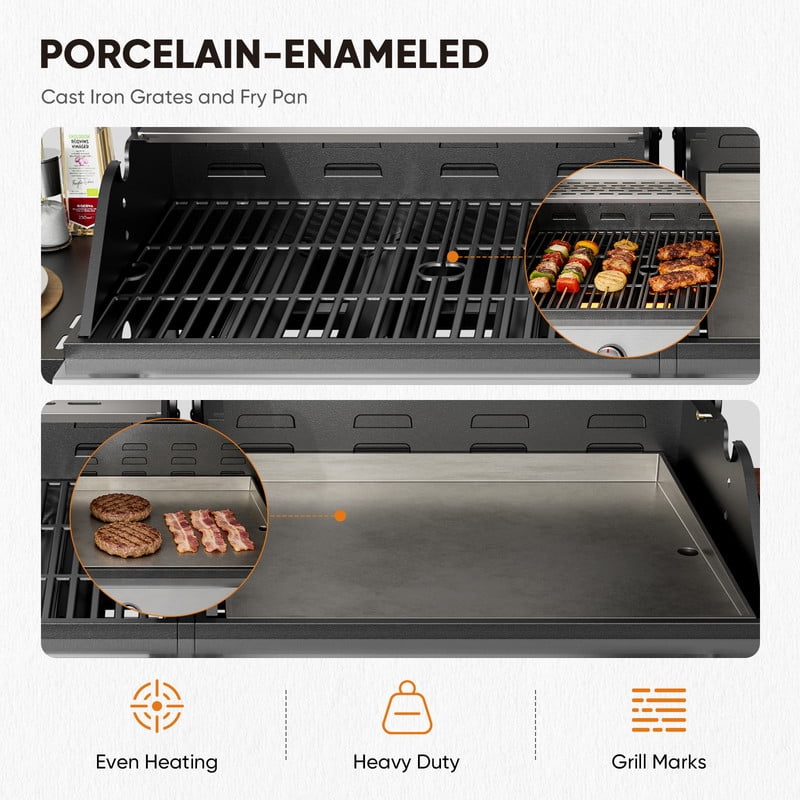 Patiobula 5-Burner Propane Gas Grill and Griddle Combo with Dual Stainless Steel Lids (Black, 64 in W) 1wq56