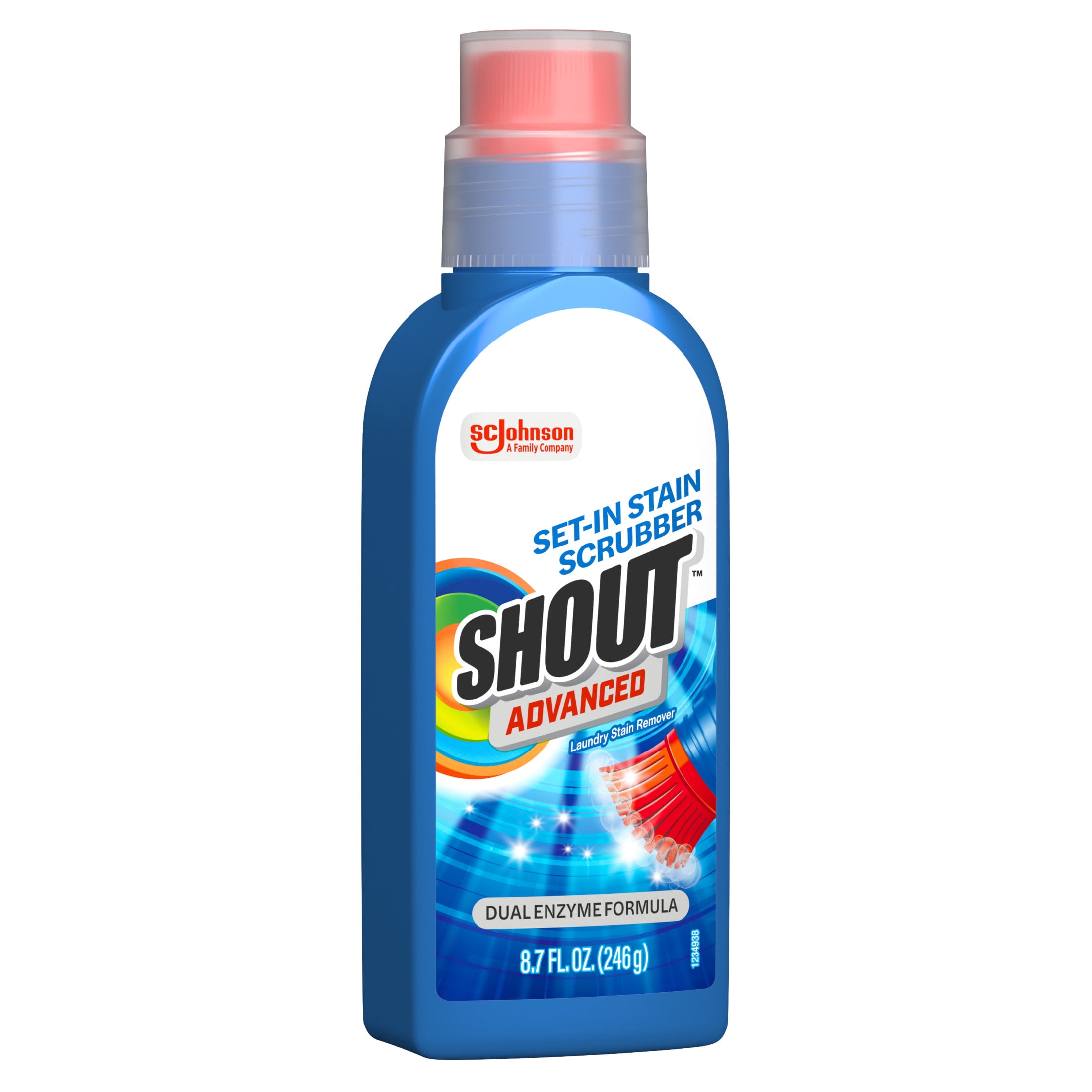 Shout Advanced Laundry Stain Remover, Ultra Concentrated Gel with Built-in Scrubbing Brush (8.7 oz) 24m4m