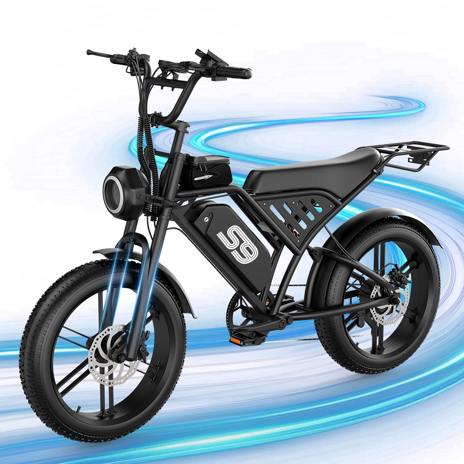 GWEIT Electric Mountain Bike for Adults, 1500W Motor, 20 in Fat Tire E-Bike, Dual Disc Brakes, UL2849 Certified (Black, 48V 20AH) 1bzt5