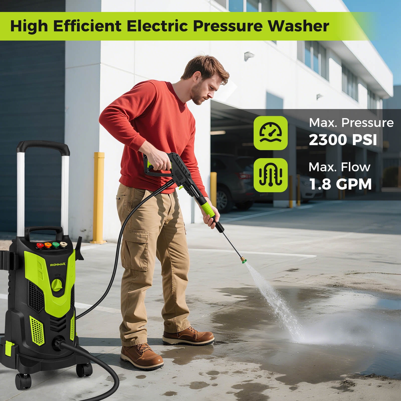 Costway Electric Pressure Washer with 4 Quick-Connect Nozzles and Lockable Wheels (Green, 2300 PSI) nhgyy