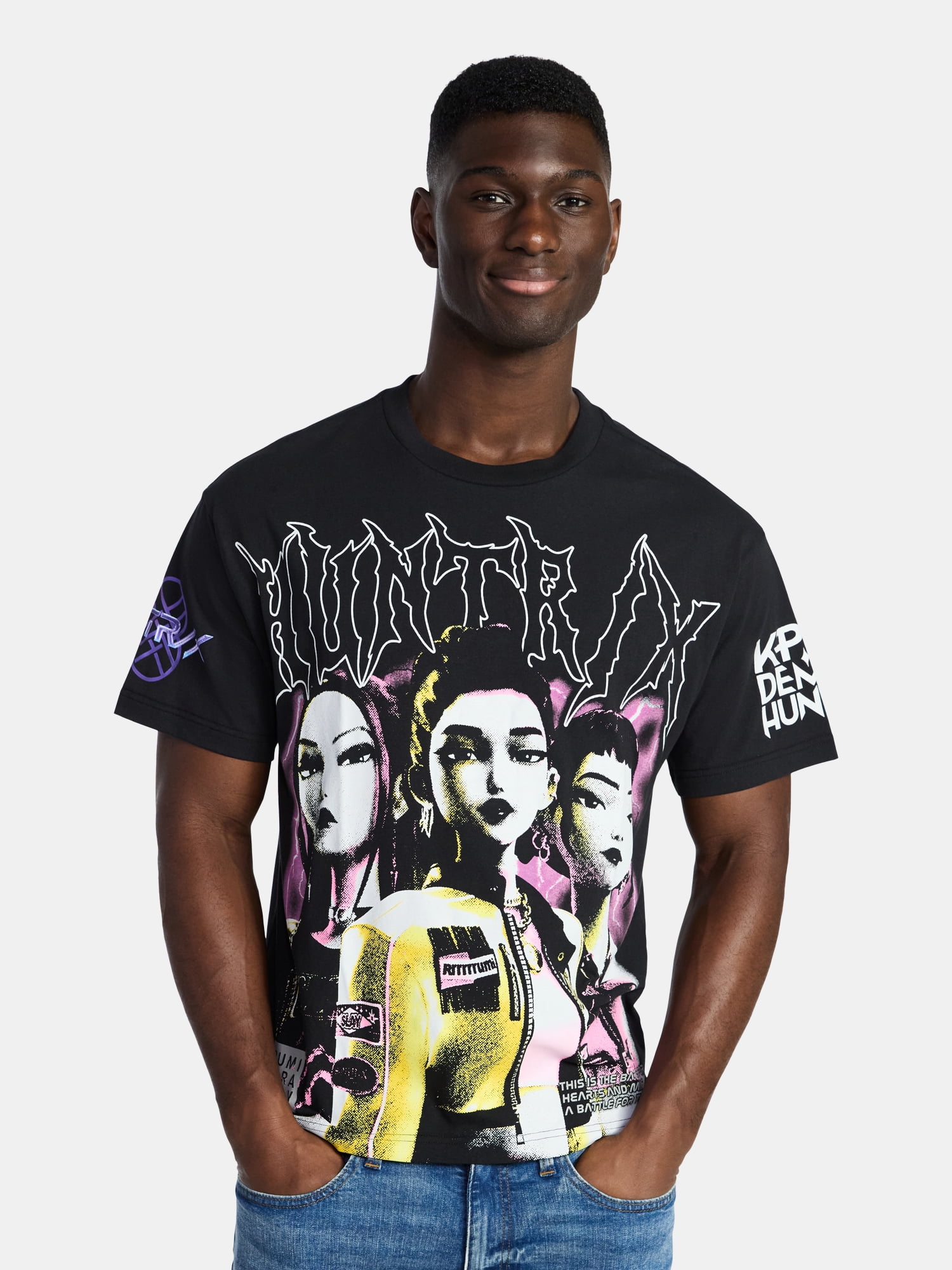 KPop Demon Hunters Men's Huntrix Poster Oversized Graphic Tee (Black, XS) er0dm