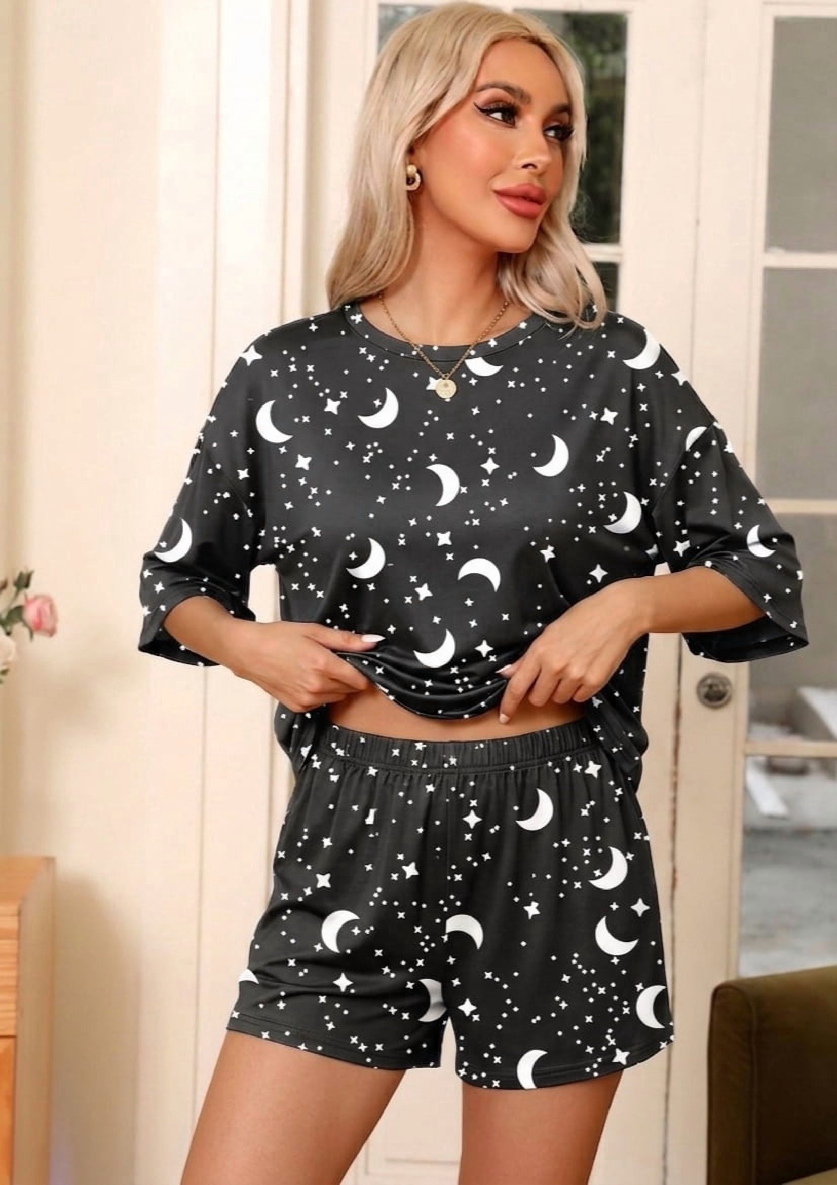 MINTREUS Womens Pajamas Set 2 Piece Knit Lounge Sleepwear with Pockets (Black, M-3XL) zqdbf