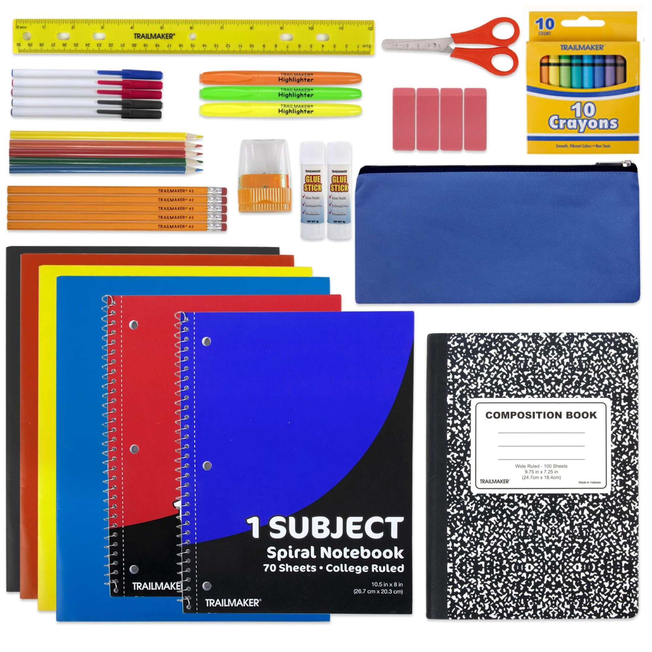Trailmaker 18 in Backpacks with 45 Piece School Supply Kits (12 Pack, Black and Navy Blue) d93ko