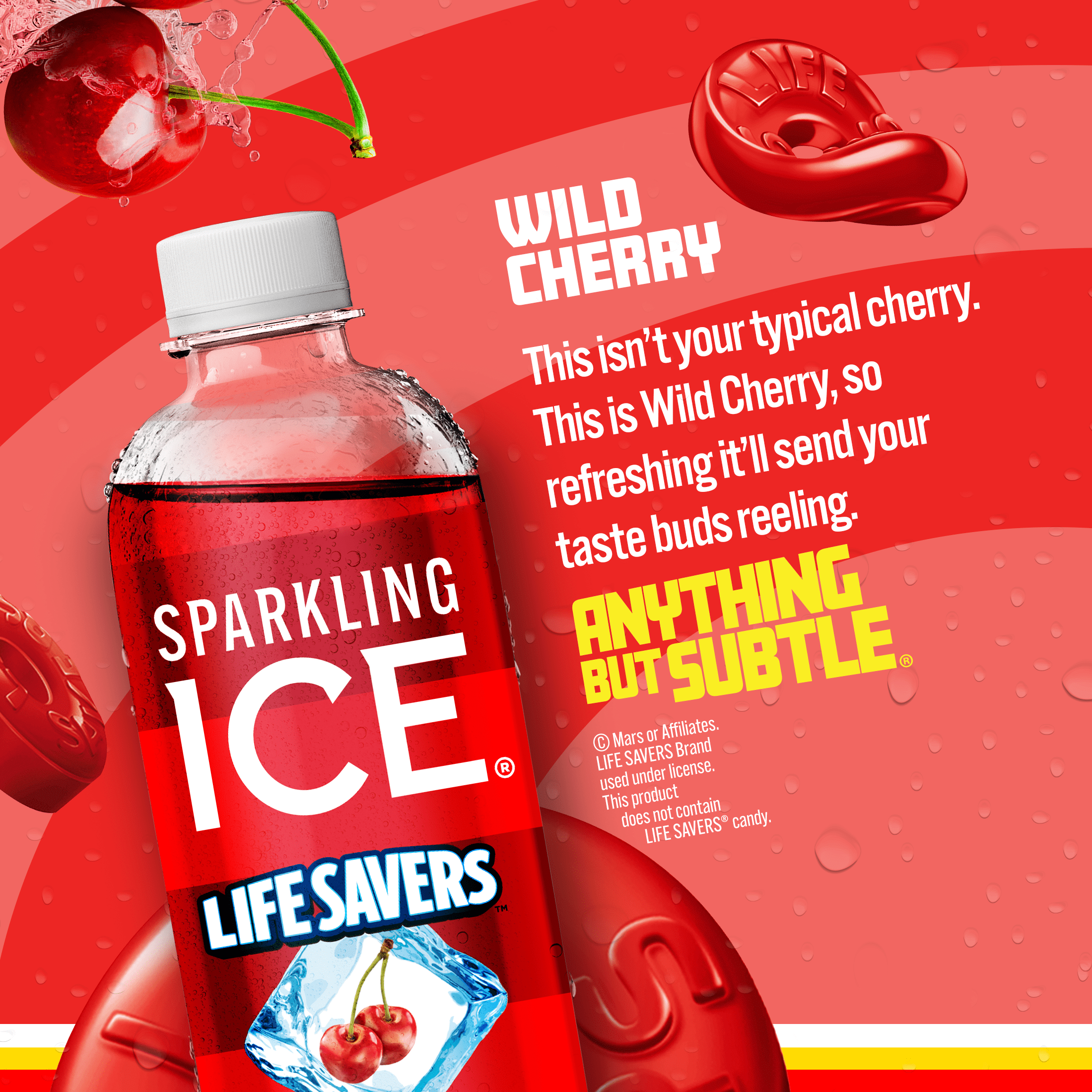Sparkling Ice Life Savers Wild Cherry Sparkling Water (Zero Sugar, 17 oz) 6vsjw