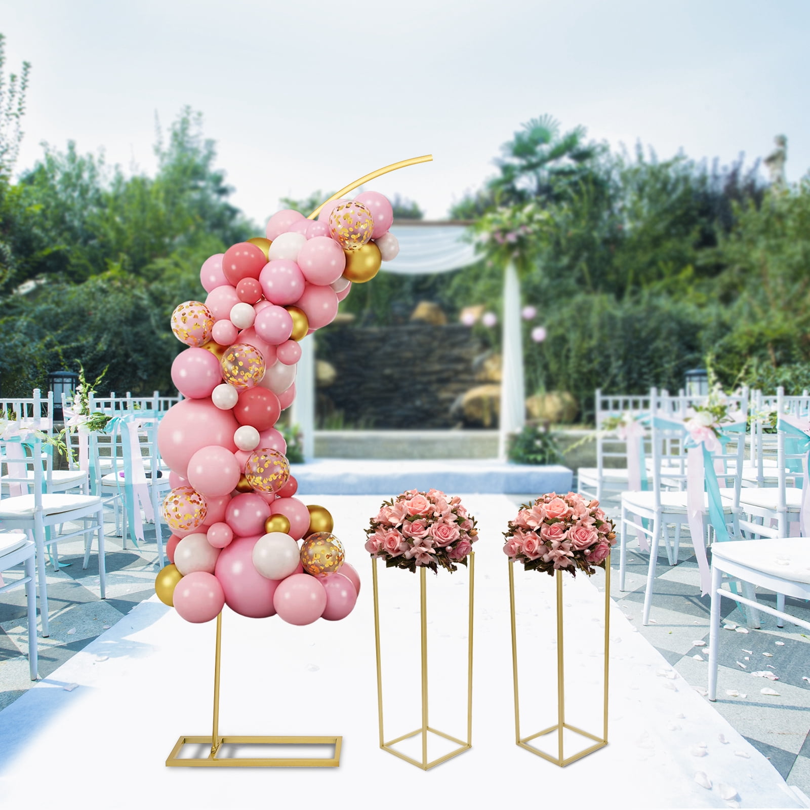 TOOL1SHOoo Wedding Arch Flower Stand Set, Heavy-Duty Metal Rectangular Backdrop Frame for Events (Gold, 3-Piece Set) 5l8ow