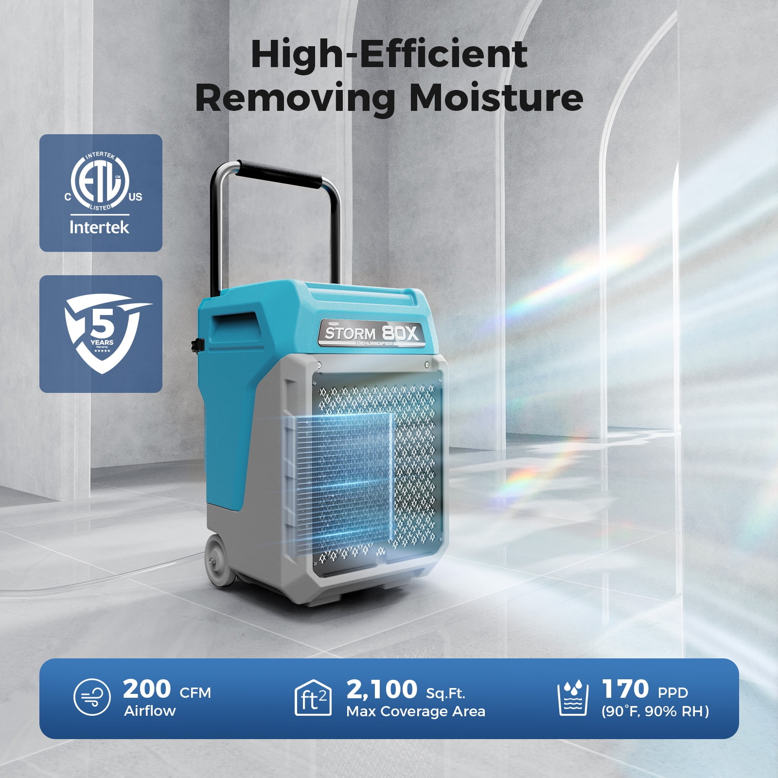 AlorAir Commercial Dehumidifier with Pump, 170 PPD Industrial Moisture Remover for Water Damage Restoration (Blue, 2,100 Sq.Ft) yd0a2