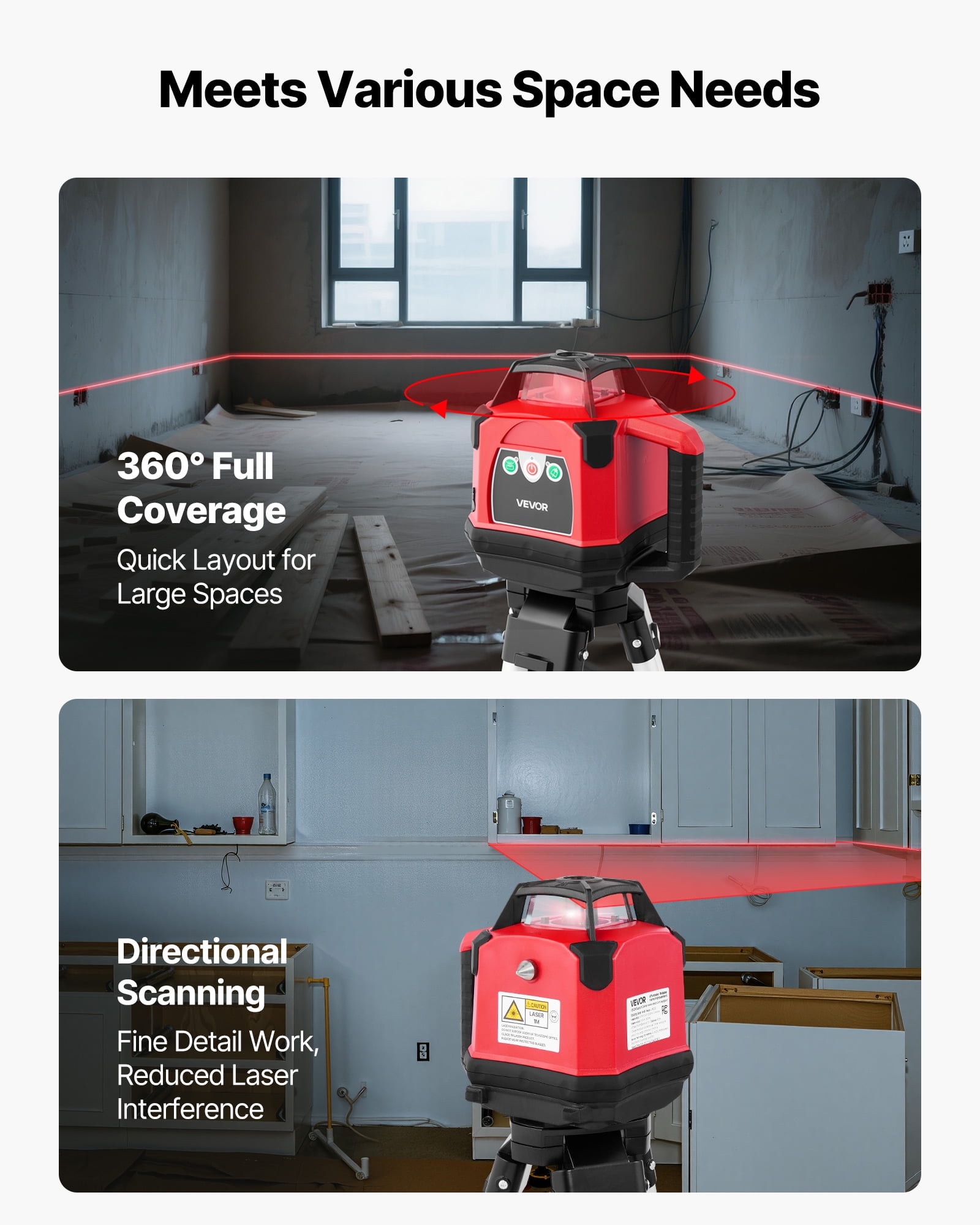 VEVOR Rotary Laser Level Kit, 360-Degree Self-Leveling Red Laser Transit with Tripod and Receiver (2650 ft Range) 9ftcg