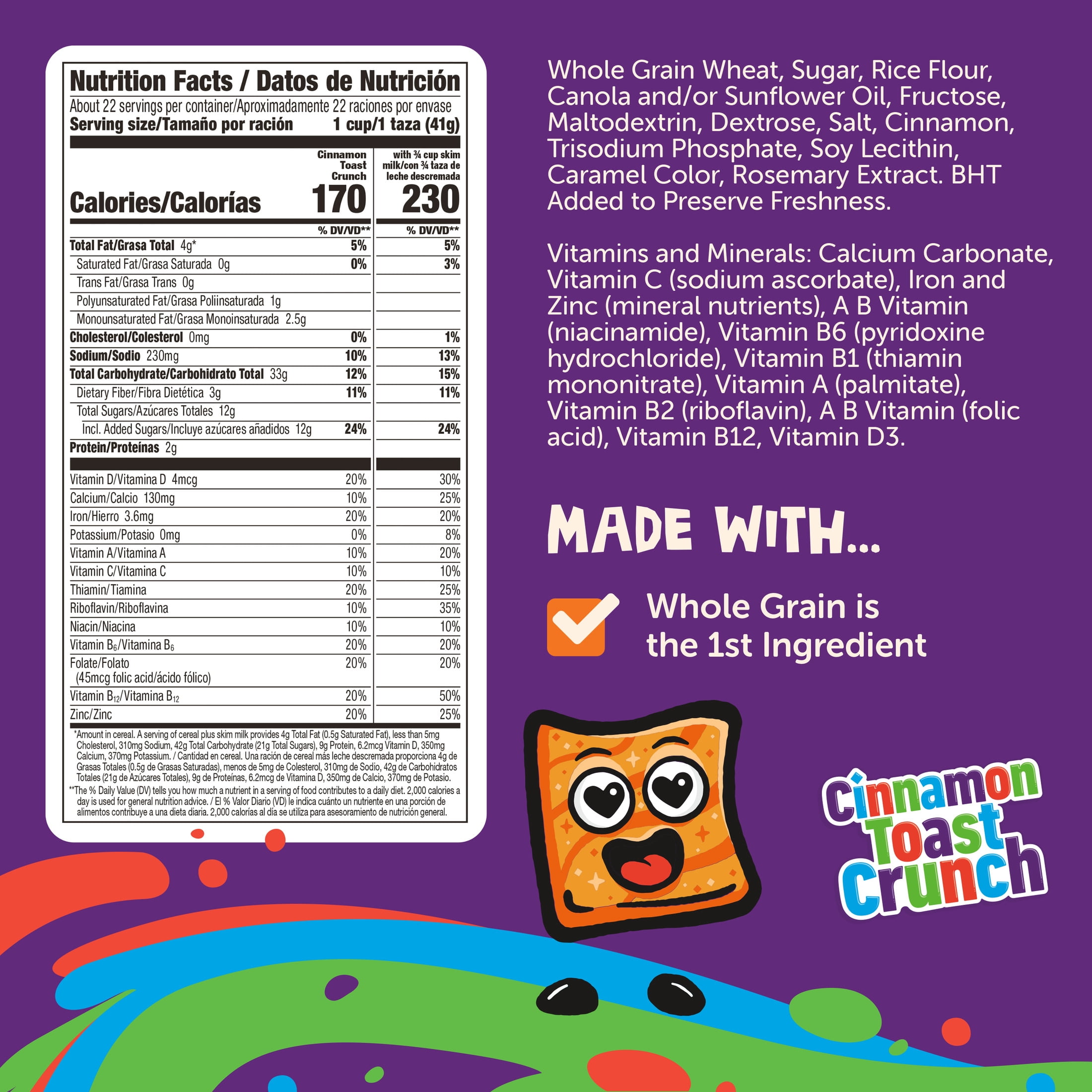 Cinnamon Toast Crunch Breakfast Cereal, Crispy Whole Grain Cinnamon Sugar Squares (32 oz) z0gkb