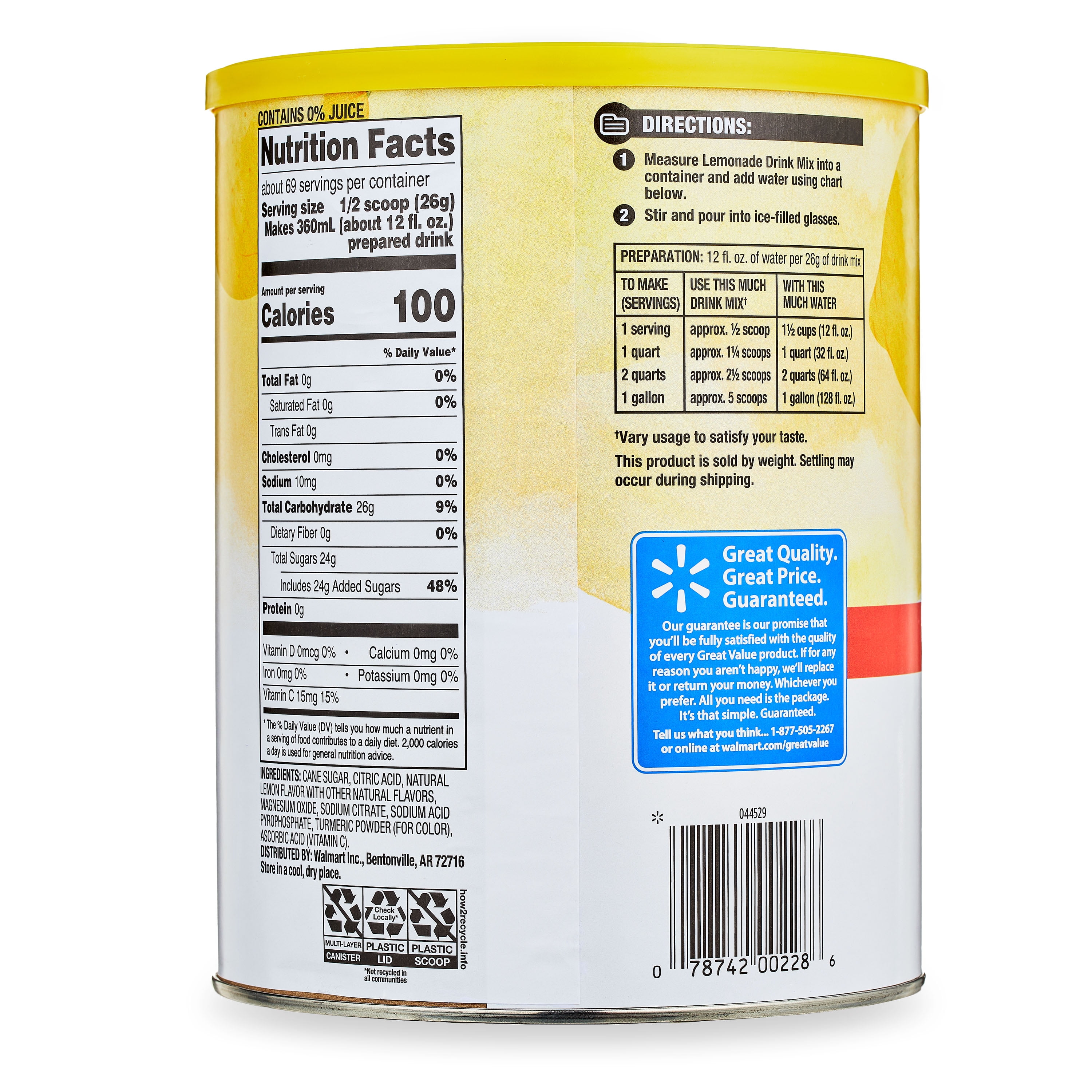 Great Value Lemonade Drink Mix Powder (26 Quart) bty47