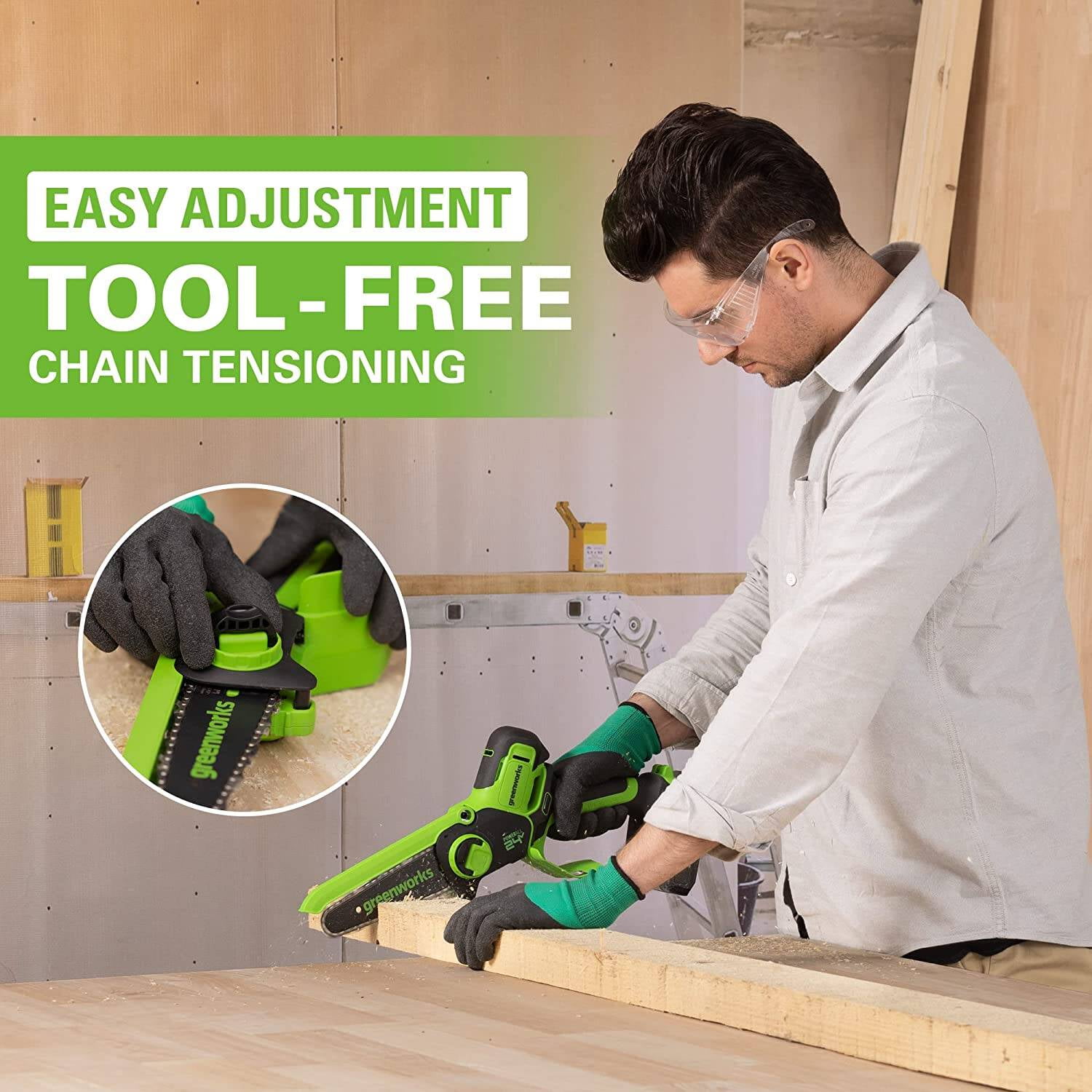 Greenworks 24V 6 in Brushless Cordless Pruner Chain Saw with 2.0Ah Battery and Charger (Green, 3.4 lb) icrxw
