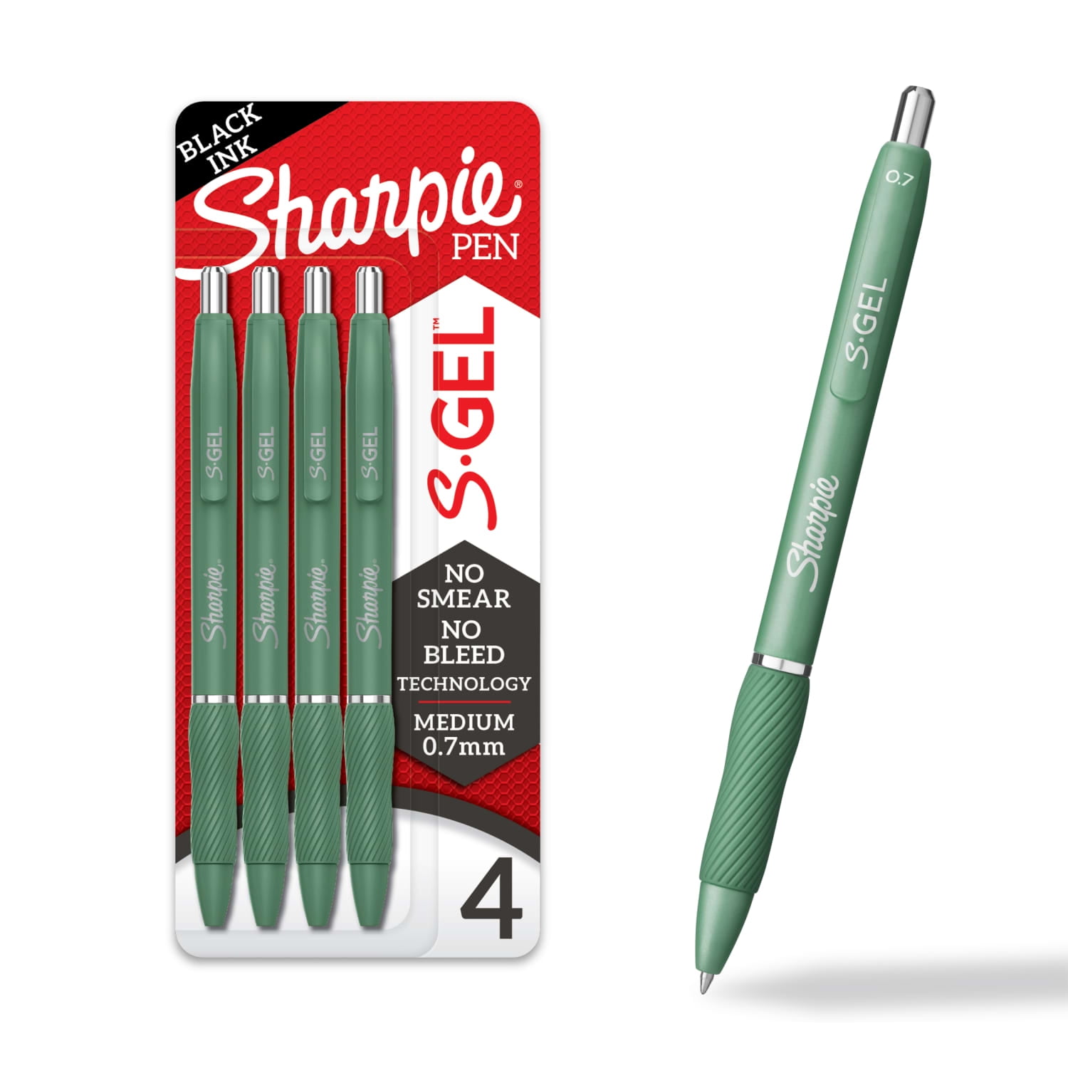 Sharpie S-Gel Gel Pens, No-Smear Black Ink, Professional Writing Tool (Green Barrel, 4 Count) mp2q6