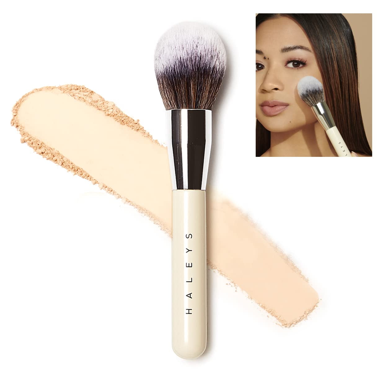 HALEYS Powder Brush Professional Makeup Tool for Setting Powder and Blush (Silver, 1 Count) 9m1dj