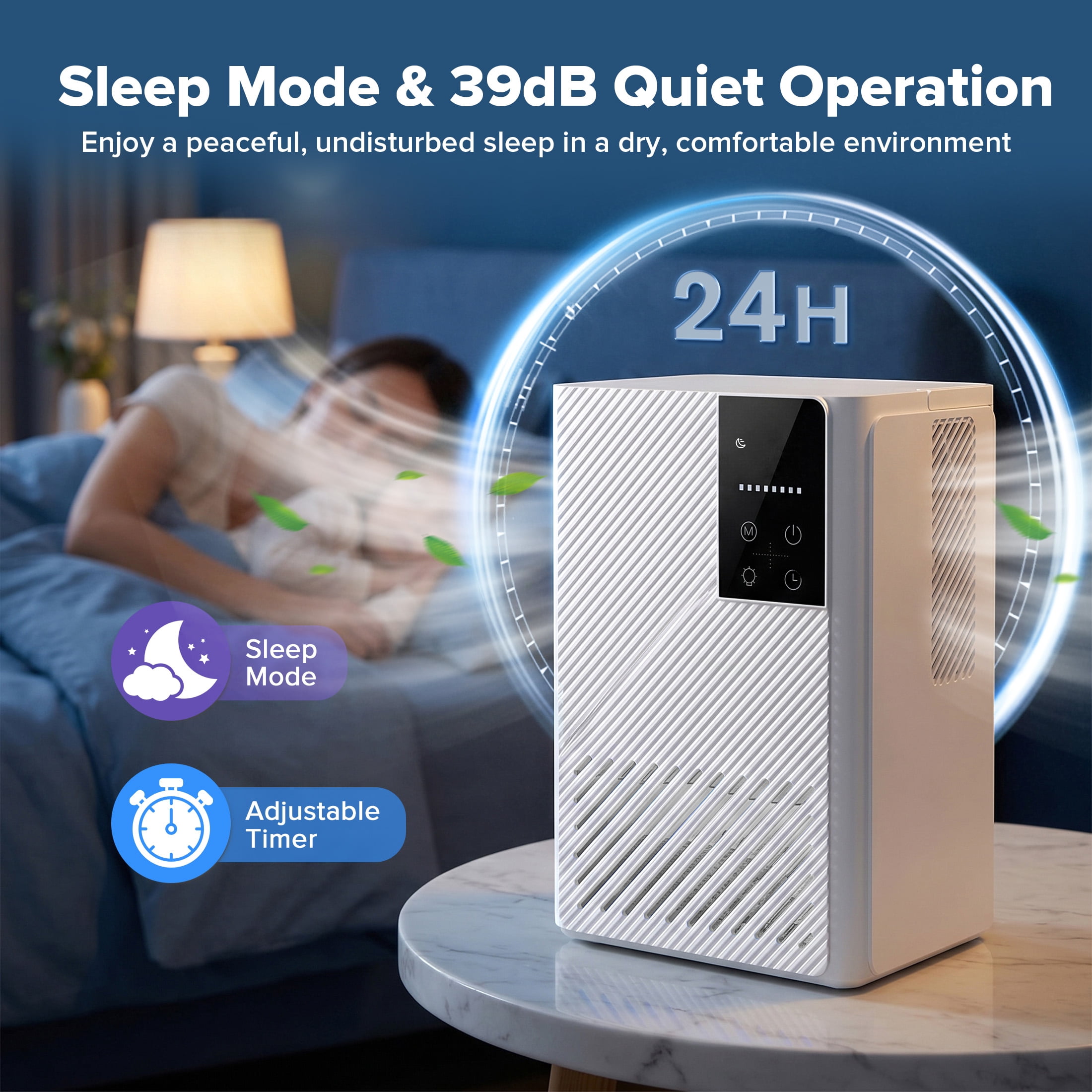 KissAir Dehumidifier for Home, Quiet Sleep Mode with 7 Color LED Light (White, 67 oz) qxs6t