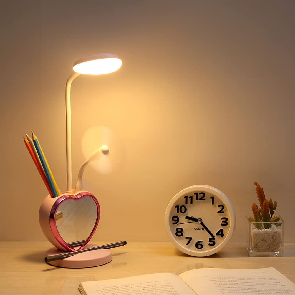 TOEVER LED Desk Lamp for Study and Reading, Eye-Caring Table Light with Pen Holder, Phone Stand, and Mirror (Pink, 1 Unit) k4kpm