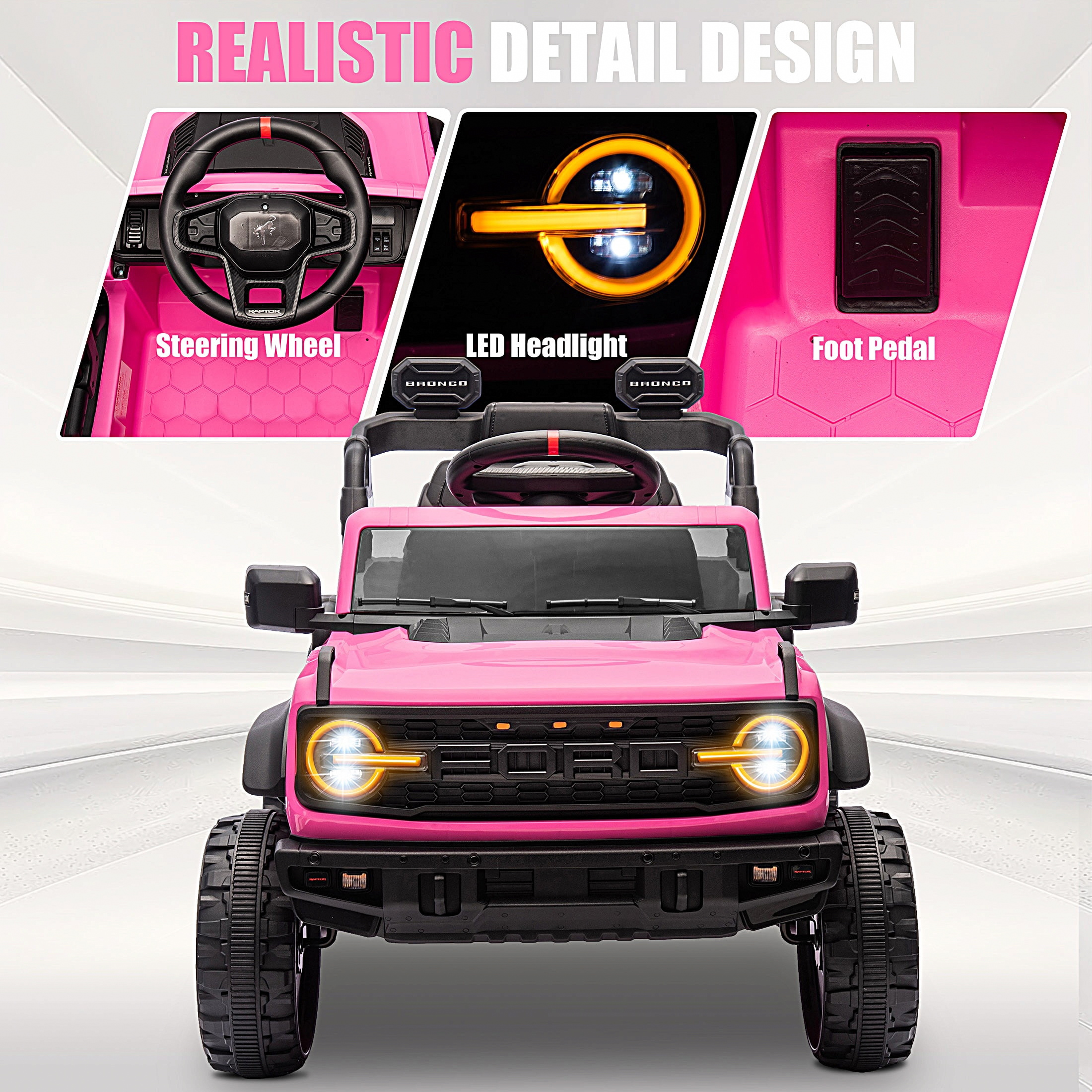 iRerts Ford Bronco Raptor Electric Ride-On Truck with Remote Control (Pink, 12V) 31si2