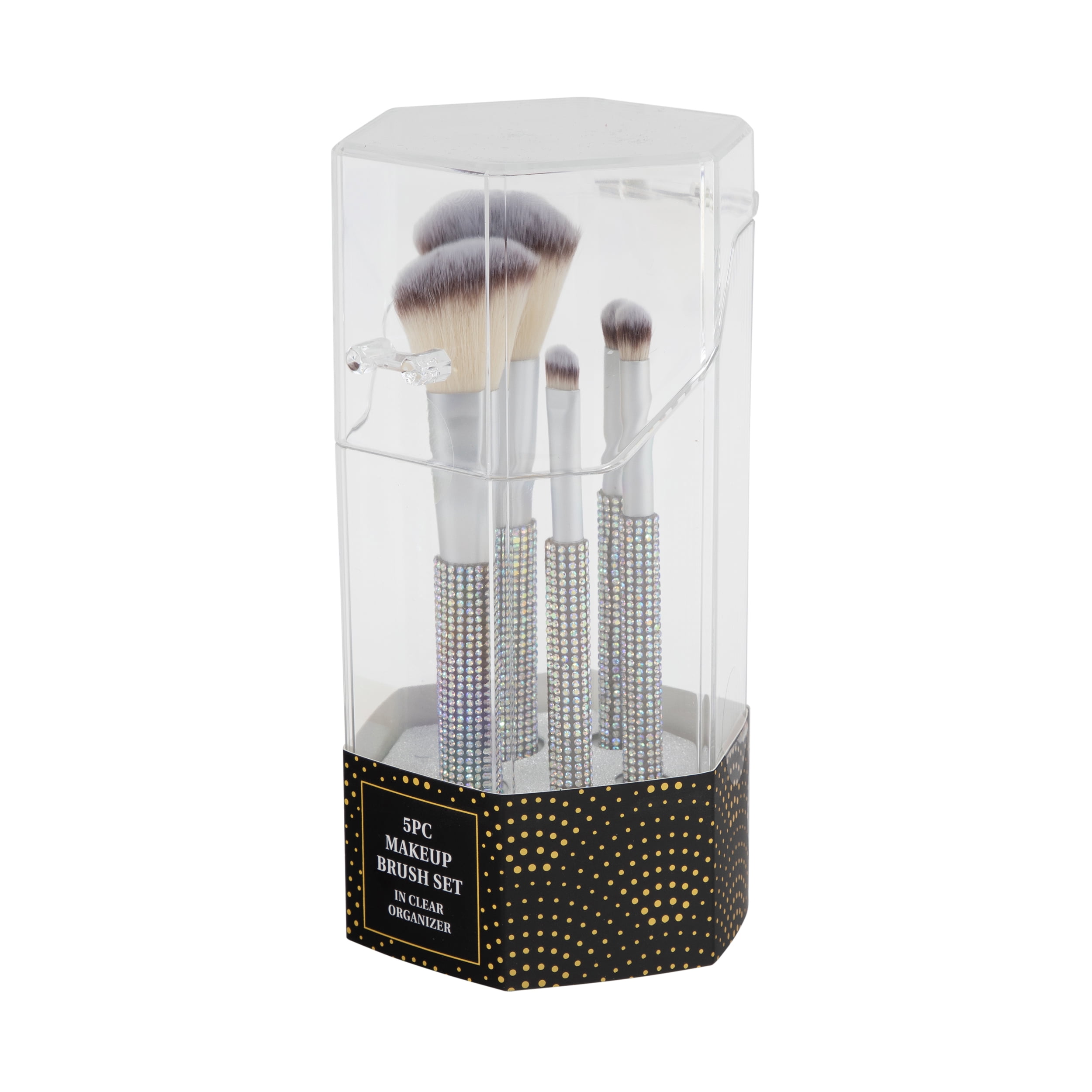 Candie Couture Bling Makeup Brush Set with Storage Holder (Silver, 5 Piece) 4qkbz