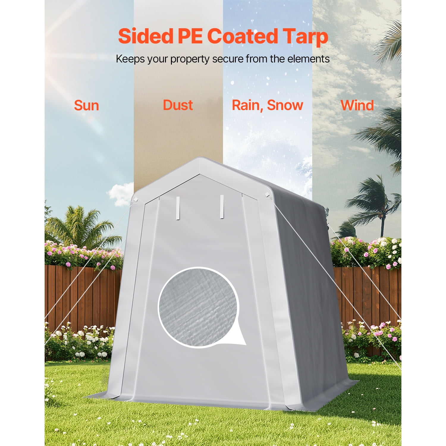 KFFKFF Outdoor Storage Shed, Weather-Resistant Portable Canopy Shelter with Roll-up Door (Grey, 6 x 6 ft) lmwa1