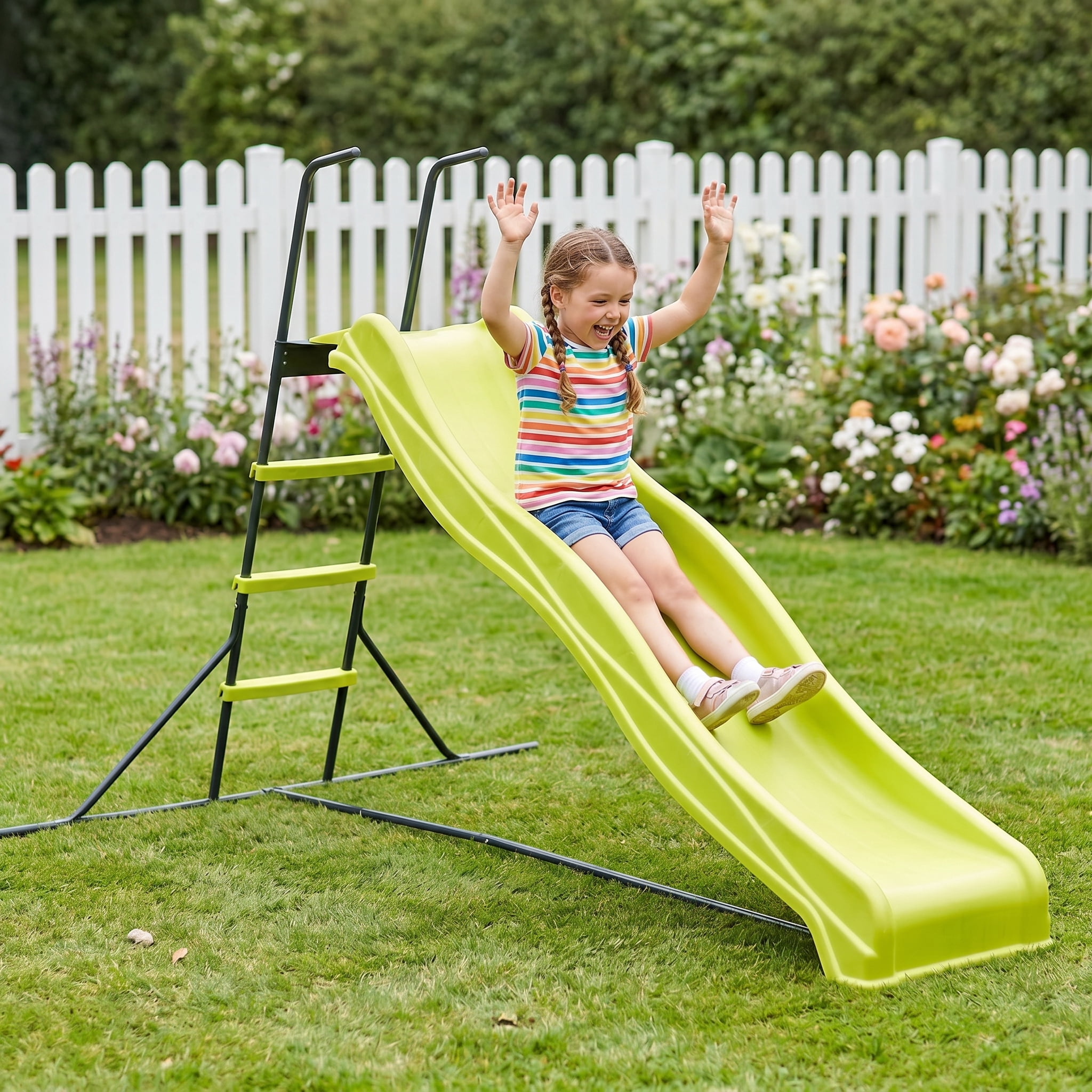 Cozynest Freestanding Kids Slide, Indoor and Outdoor Playground Equipment for Backyard (Green, 93.7 x 72.04 x 56.69 in) 5h4ur