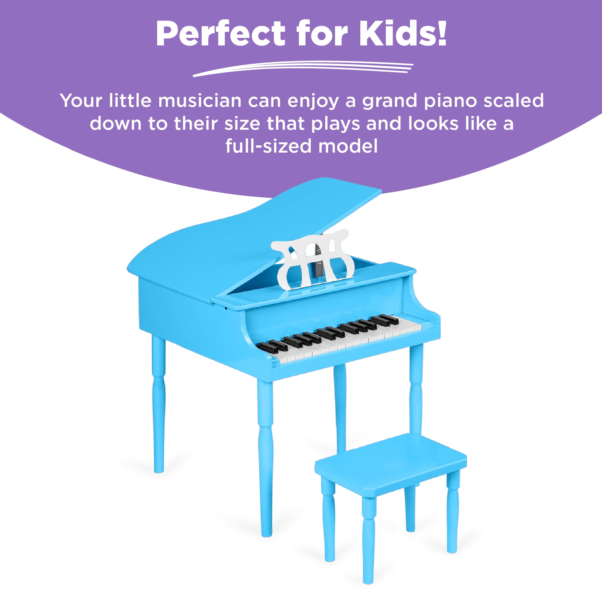 Best Choice Products Kids Classic 30-Key Mini Grand Piano with Bench and Music Accessories (Light Blue, 19.75 in x 19.75 in x 19.5 in) 12etf