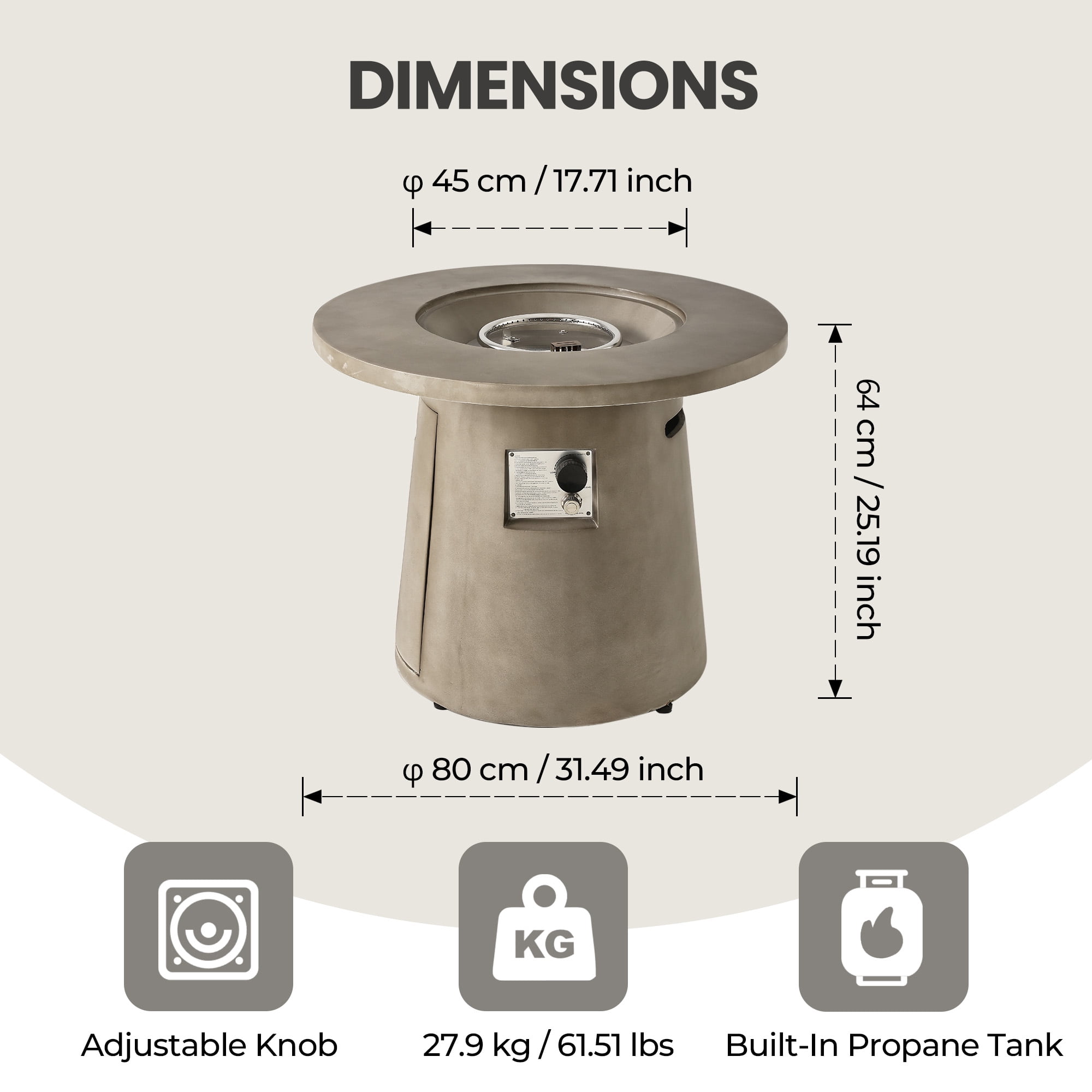 COSITEST 31.5 in Round Propane Fire Pit Table, 40,000 BTU Concrete Outdoor Fireplace (Yellow, 31.5 in) 0qh48