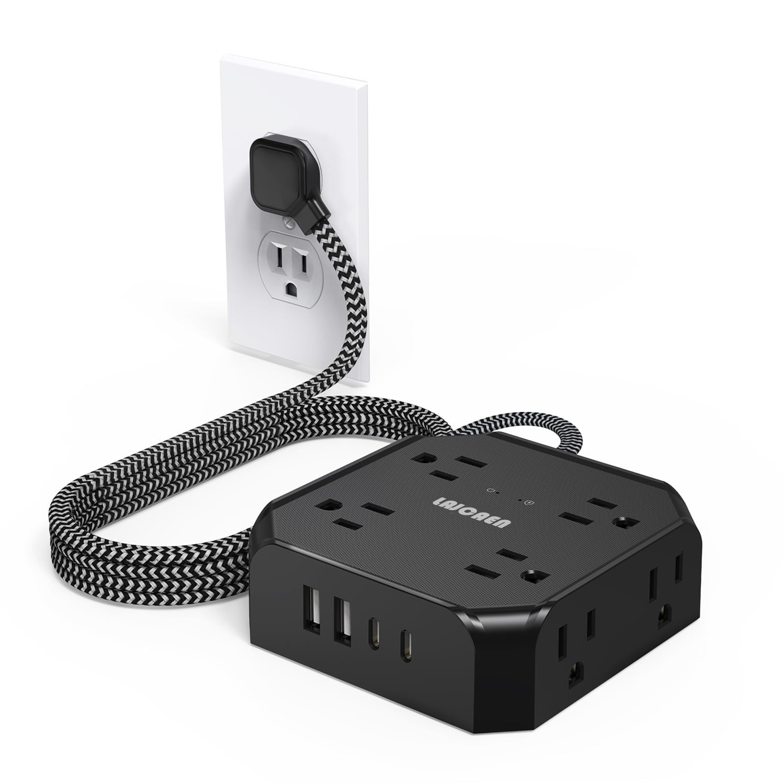 LAJCAEN Power Strip Surge Protector, 12-in-1 Extension Cord with 8 Outlets and 4 USB Ports (Black, 5 ft) 2pja8