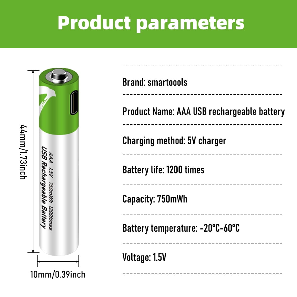 DFITO Rechargeable AAA Lithium Ion Batteries with USB-C Charging Cable (4 Pack, 1.5V) 3dnqb