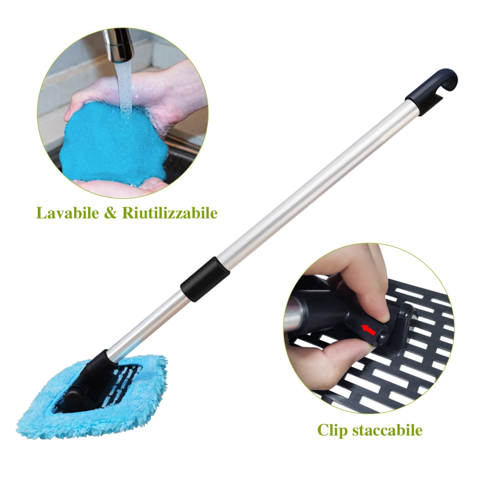 Manelord Car Windshield Cleaning Tool Kit with Extension Handle and Microfiber Pads (1 Set) u48w7