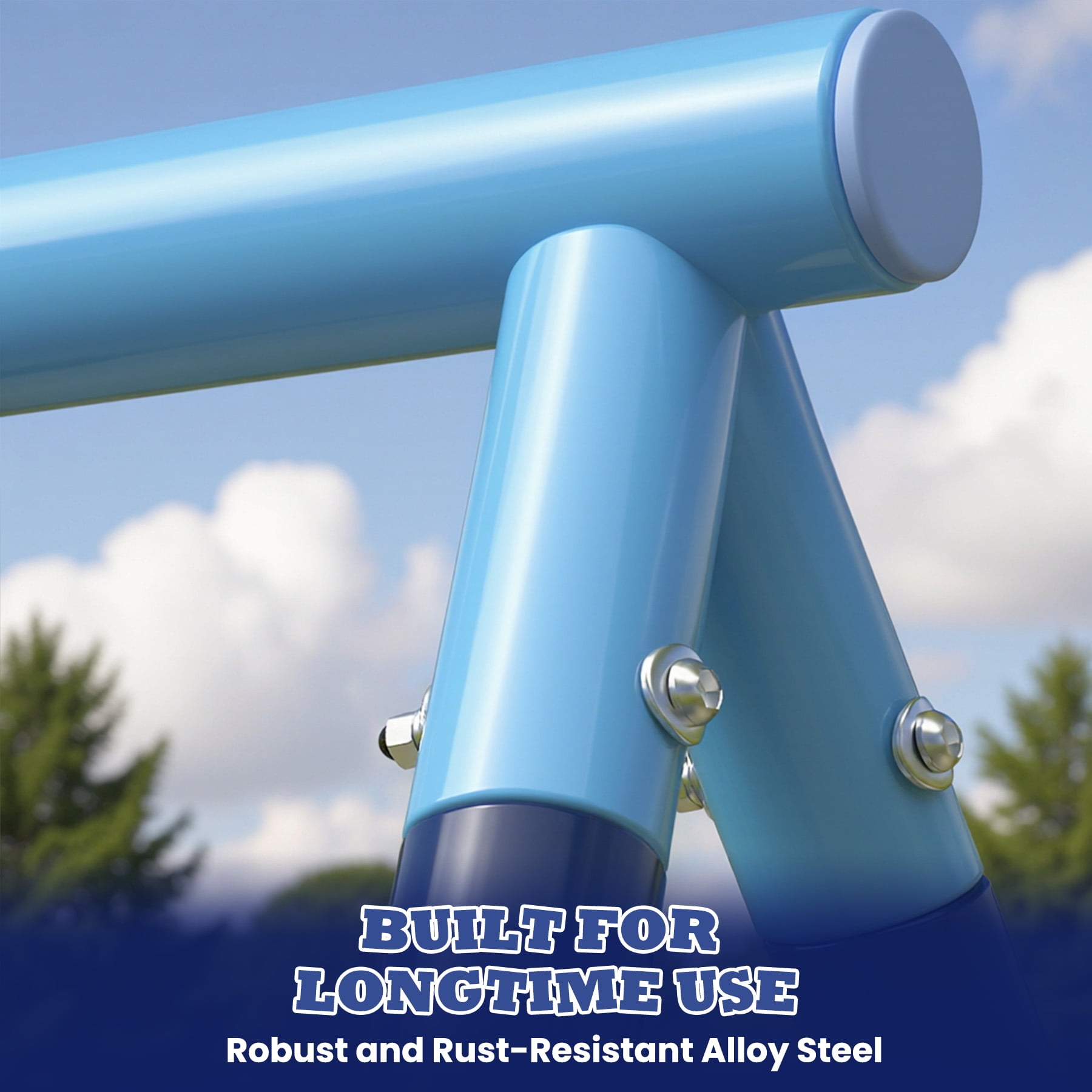SMkidsport Metal Swing Set with Slide and 6ft Climbing Dome (Blue, 500 lb Capacity) zyj0v